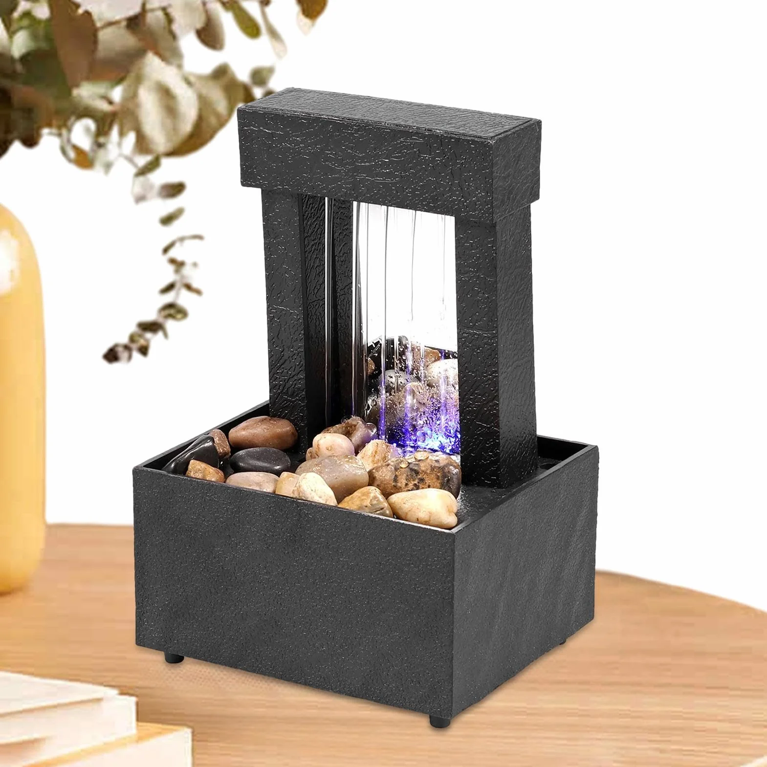 Fuente de cascada con juegos de agua relajantes - Fuente de mesa, fuente de cascada de mesa | Fuente de escritorio para meditación zen con luz LED, decoración para espacios interiores de h