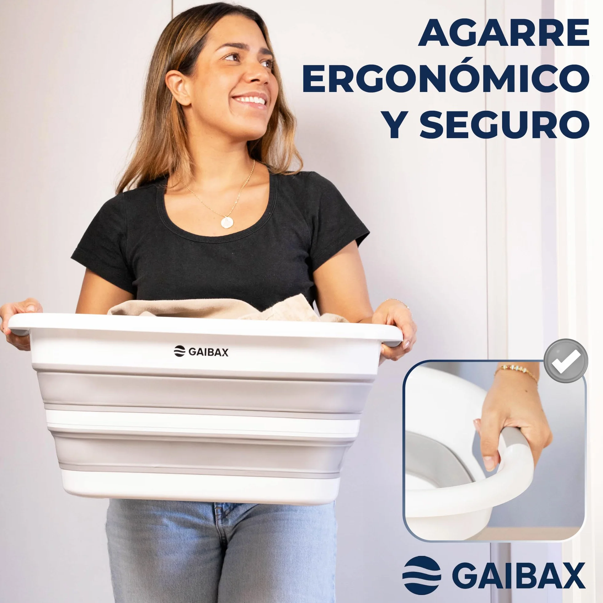 Cesto Ropa Plegable de Colada | Barreño Plegable Incluido | Blanco/Gris | Gran Capacidad 26L | Cesta Multiuso para Colada y Almacenaje | Diseño Compacto Ahorra Espacio en Hogar y Camping (Blanco/Gris)