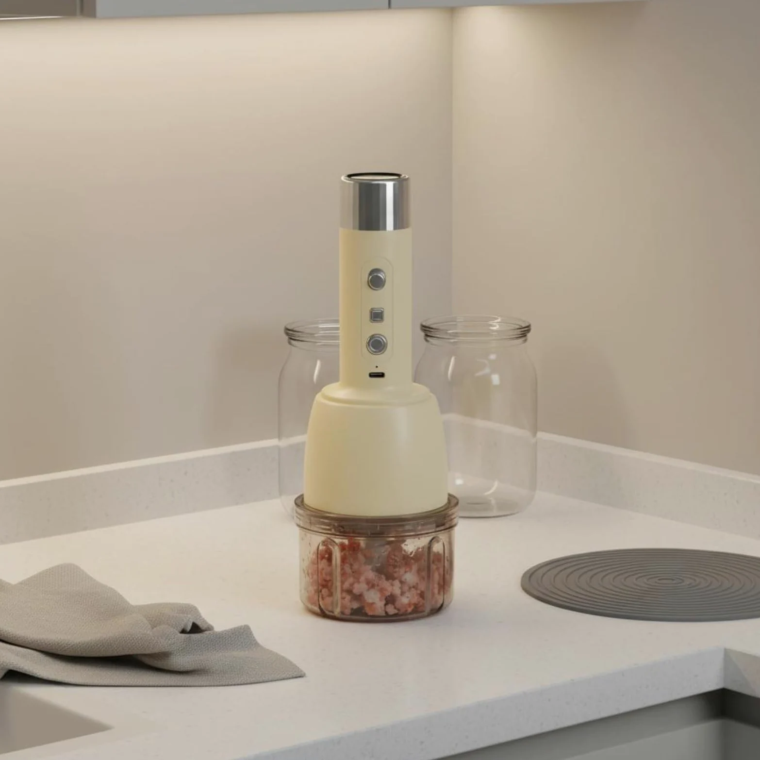 Eléctrica Procesador Licuadora con Bomba de Vacío Mincado Eficiente y Verduras Piezas Desmontables Diseño Portátil Adecuada para Cocina Doméstica Camping Viajes Conservación de Alimentos