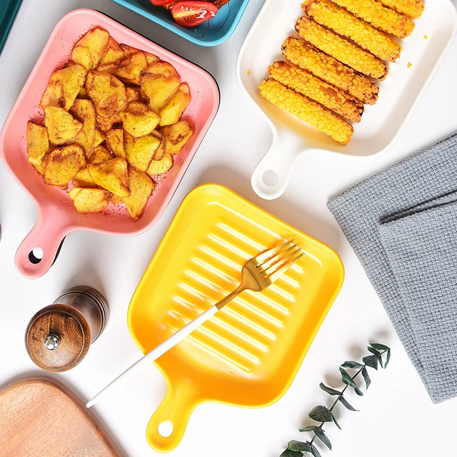 Fuente para Hornear Plato de horneado de cerámica de 6 Piezas, Horno para Mesa de cazuela de Mesa - Platos de cerámica para Hornear Platos de cazuela para cocinar y Servir Bandejas Horno
