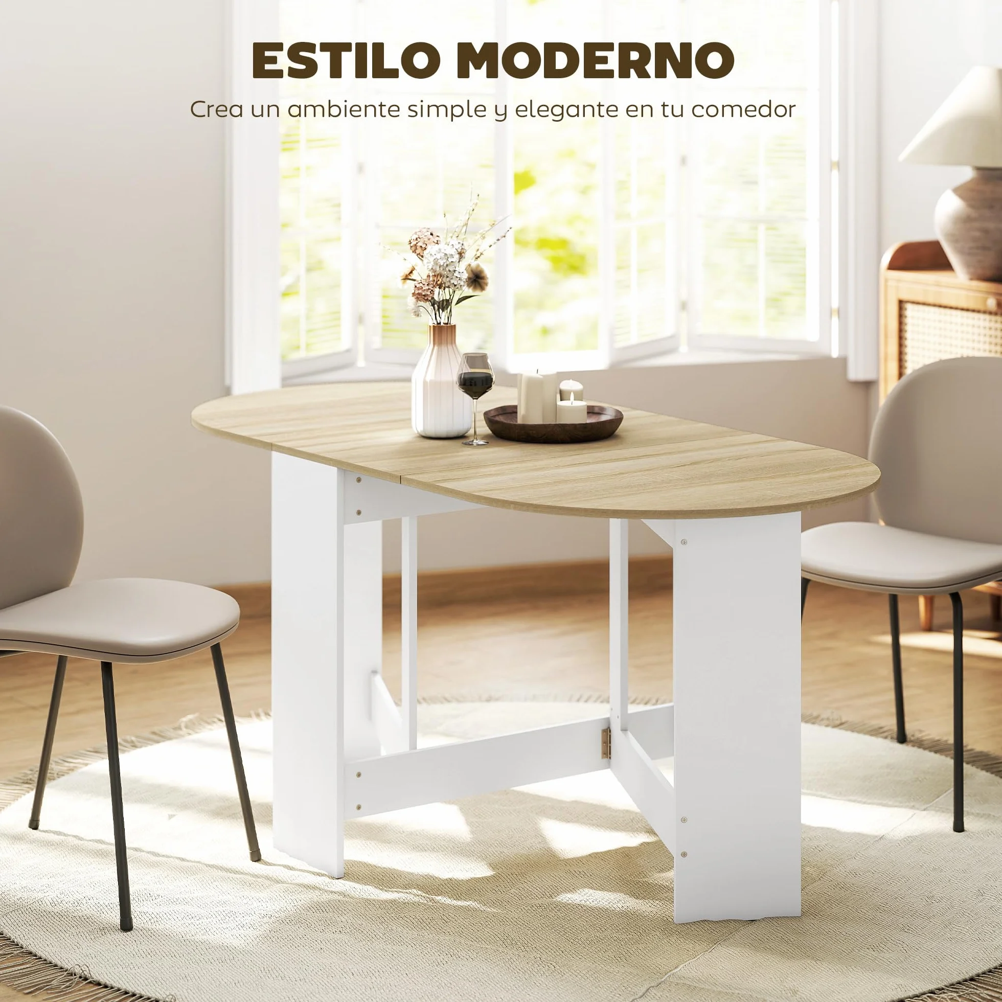HOMCOM Mesa Plegable de Comedor, Mesa de Cocina Plegable Ovalada, 163x80x75 cm con Alas Abatibles, hasta 6 Personas, para Comedor, Salón, Espacio Pequeño, Natural
