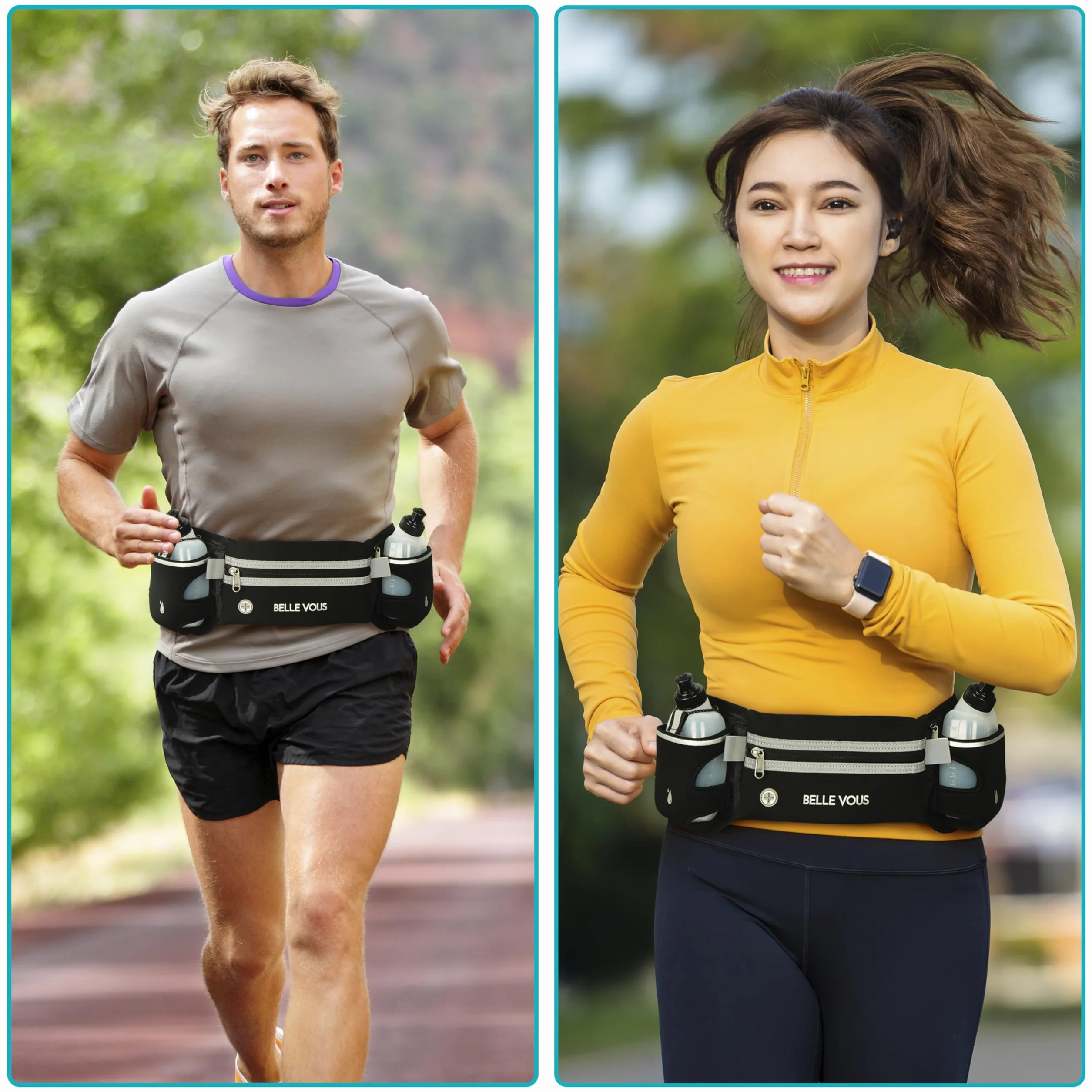 Cinturón ajustable para correr con riñonera y 2 botellas de agua 300 ml
