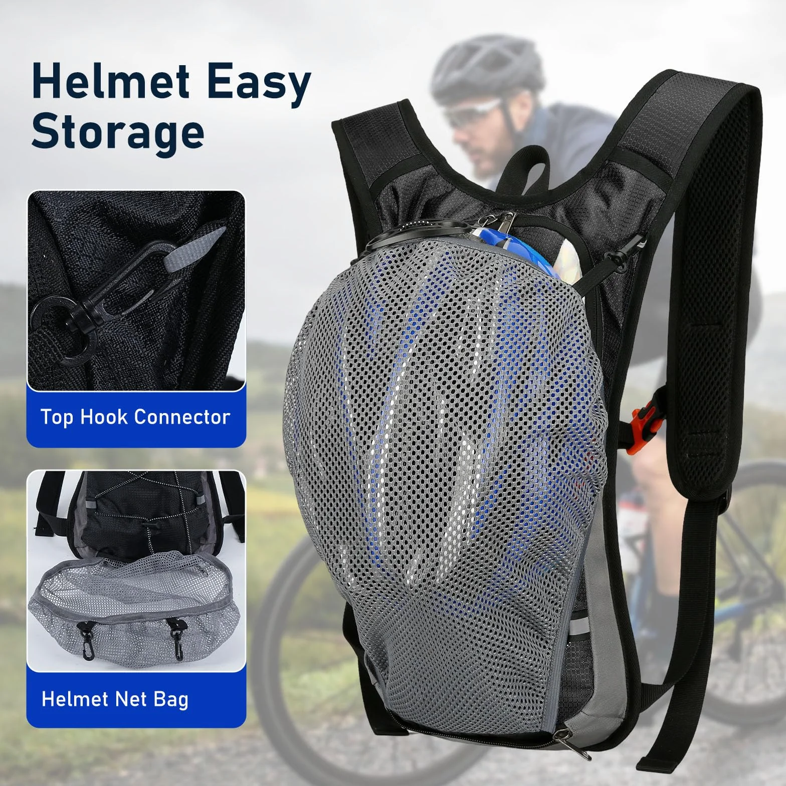 Mochila de Hidratación 2L Impermeable para Running Ciclismo MTB con Red para Casco Tiras Reflectantes