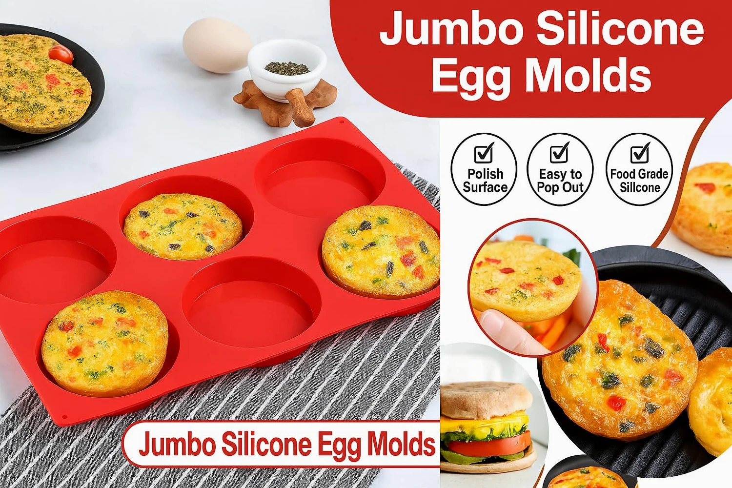 Molde redondo para magdalenas de 4 pulgadas, moldes de silicona para sándwiches de desayuno (3, 4 pulgadas)
