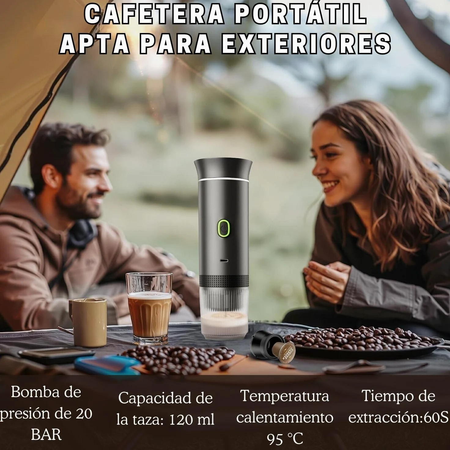 Cafetera Portatil Capsulas 3 en 1 compatible con Nespresso Dolce Gusto y Café Molido - Mini Cafetera Portátil Multicapsulas para Llevar - Maquina Cafe Portatil Pequeña