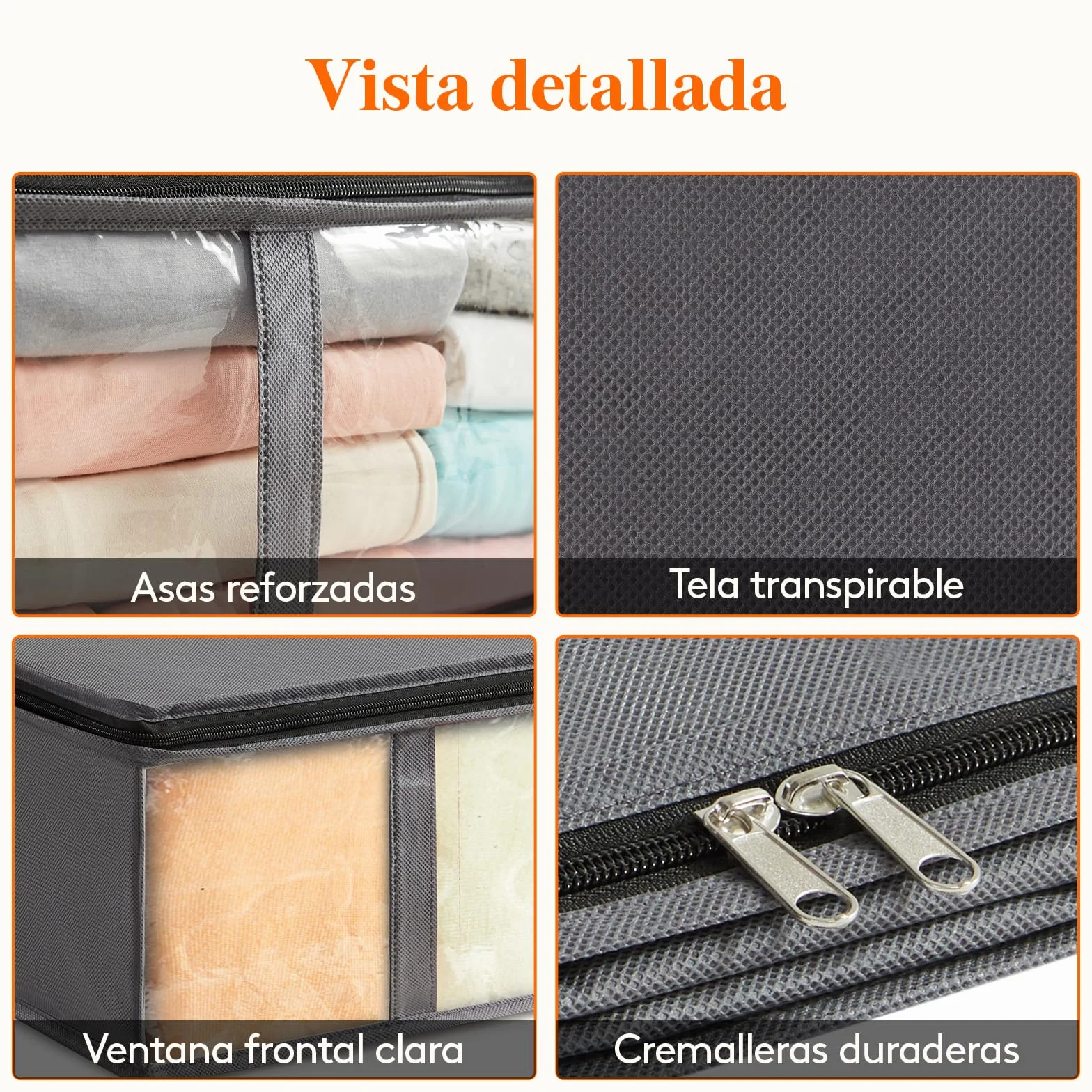 Lifewit Bolsas de Almacenaje para Debajo de la Cama, Cajas para Guardar Ropa con Ventana Transparente Frontal, Organizadore Armario para Toallas, Mantas, Gris, 40 L, 2 Piezas