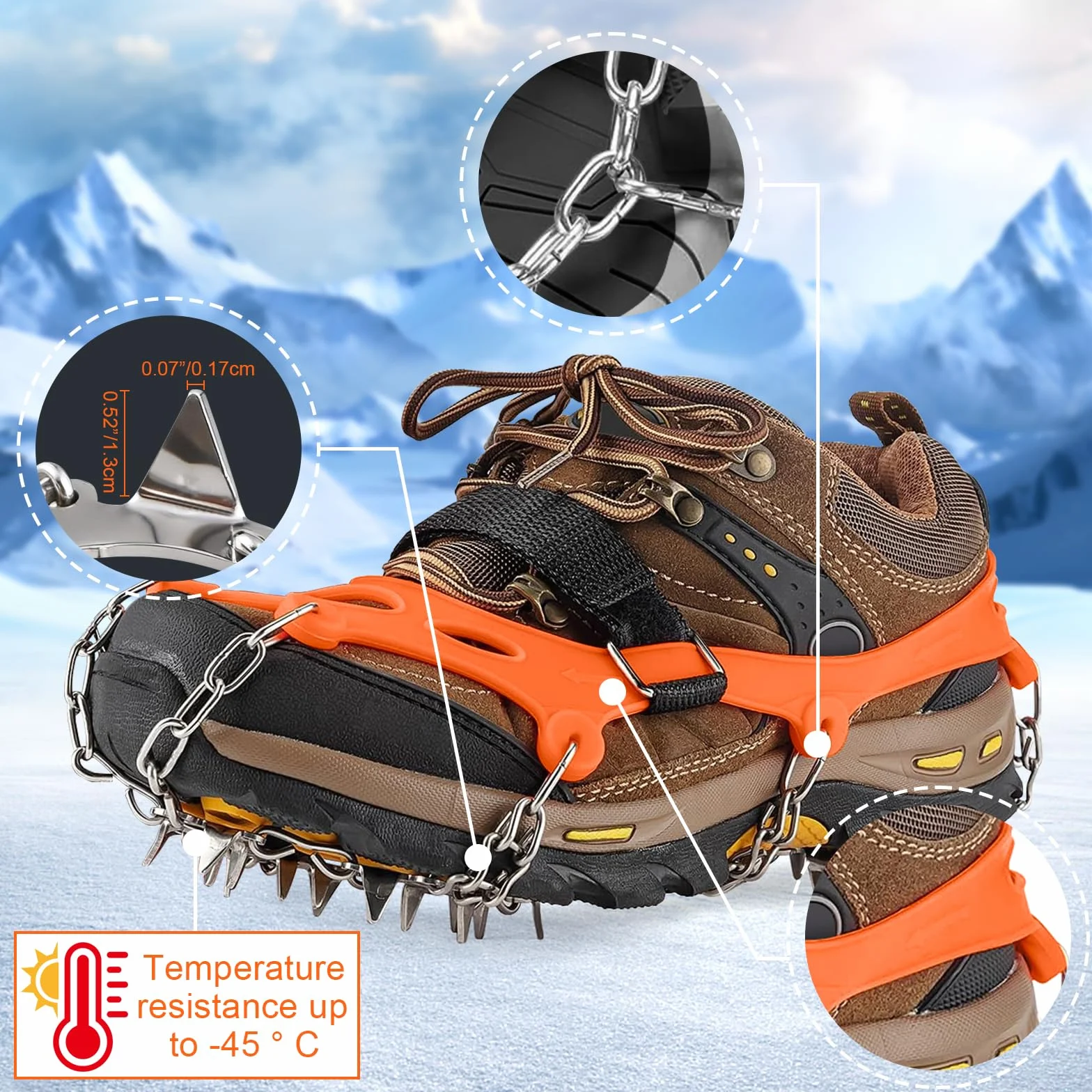 Crampones para Botas de Senderismo 24 Dientes Tacos de Hielo Inoxidable Engrosadas Garras de Zapatos de Acero Tracción Antideslizante