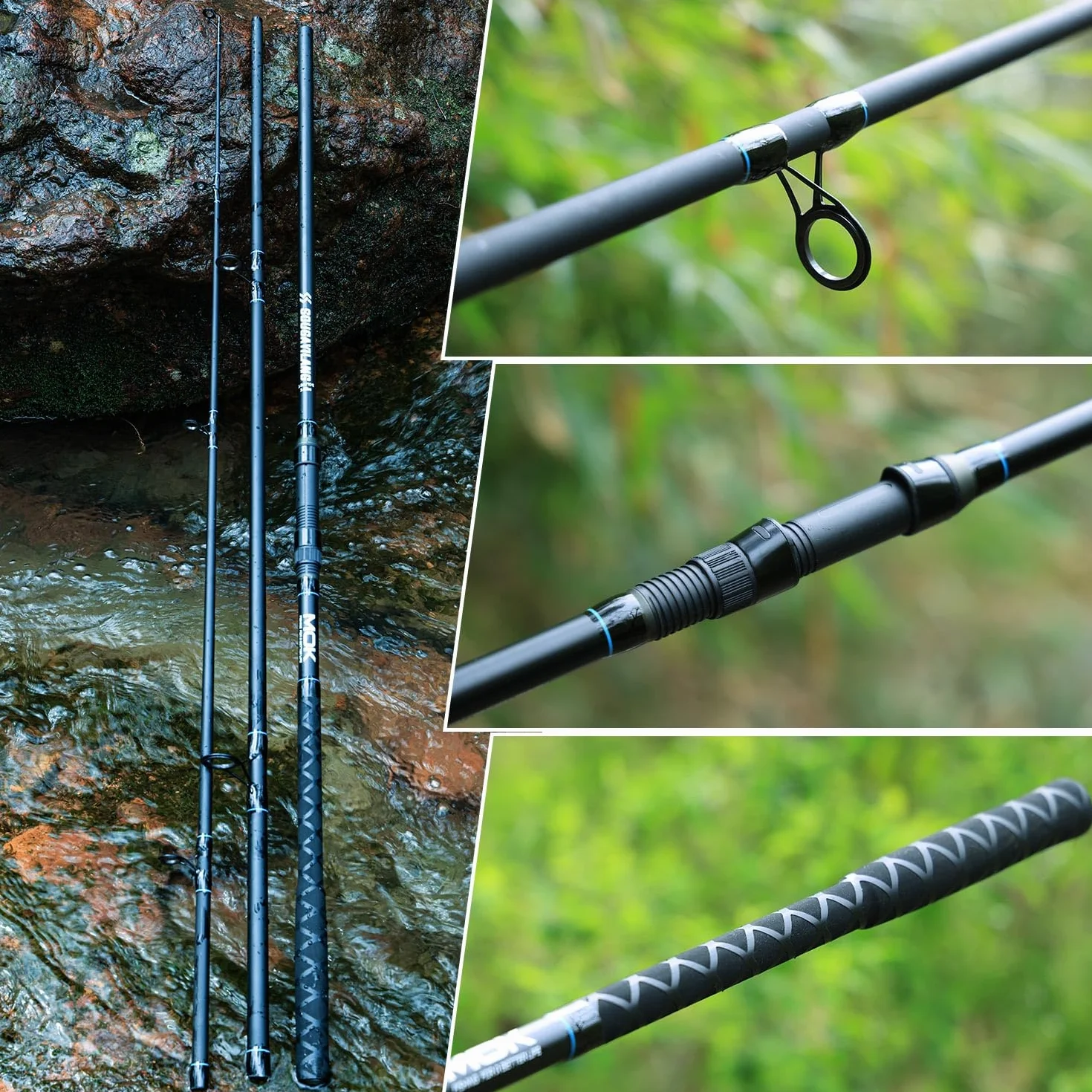 Sougayilang Caña de pescar de carpa carbono 3 secciones 2,7m 3,0m 3,3m mango EVA