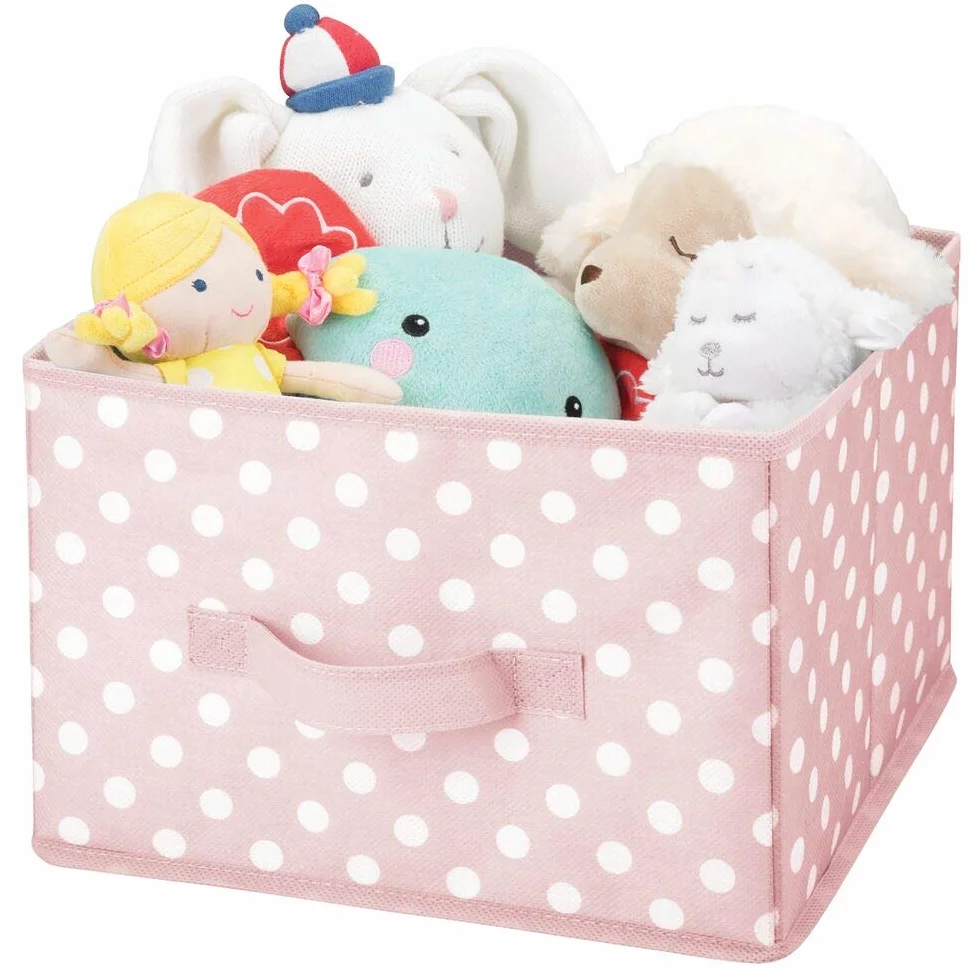 mDesign Juego de 6 Contenedores de Tela Organizadores de Juguetes Lunares para Dormitorios Infantiles Rosa/Blanco
