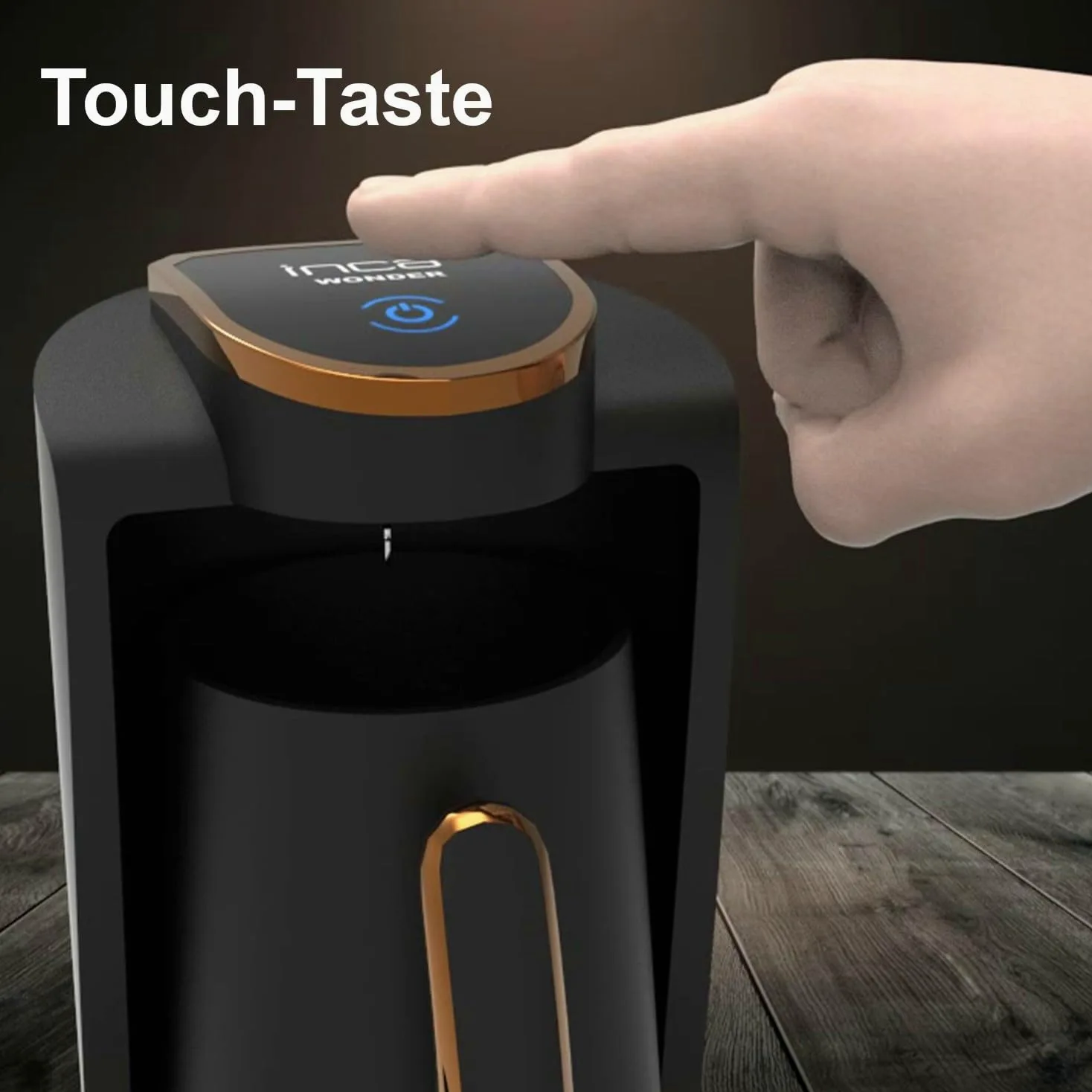 İnca Cafetera turca IKM-01 Serie Wonder, cafetera turca con cuchara dosificadora para 4 tazas (fincan) al mismo tiempo, alto rendimiento en un elegante diseño negro y oro rosa
