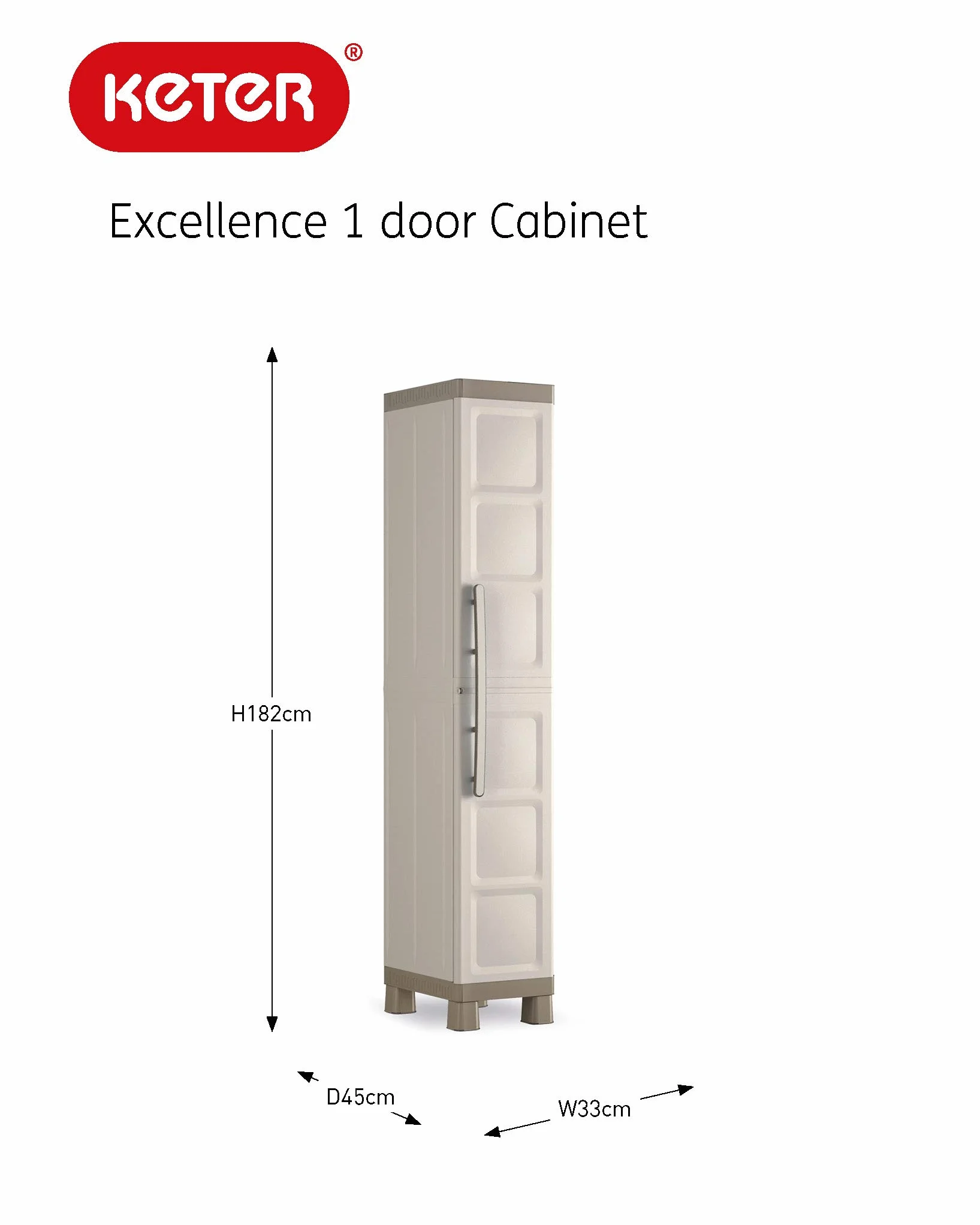 Keter, Excellence Armario con una Puerta, Polipropileno, Arena/Gris, 182 x 33 x 45 cm