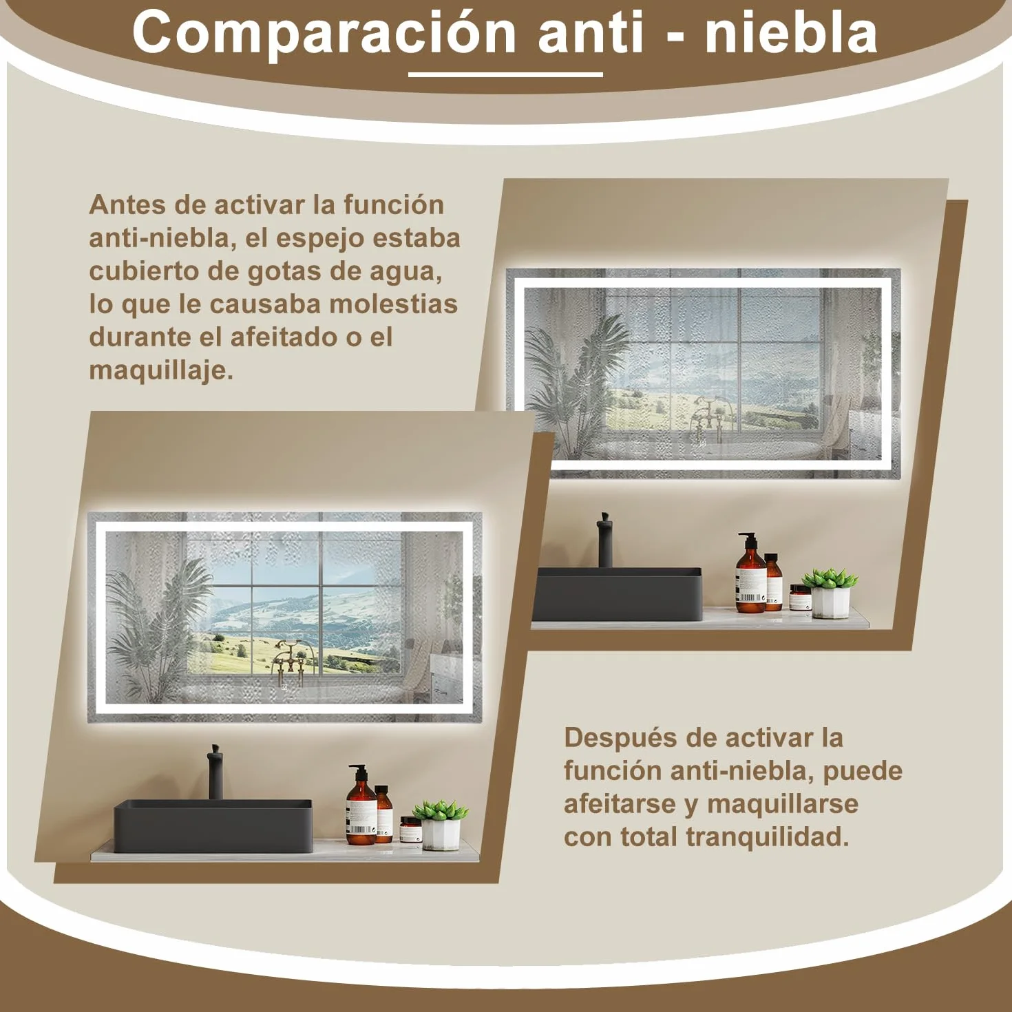Aica Sanitaer Espejo de baño con LED, 100 x 80 cm, con iluminación LED, función de Memoria, Brillo Regulable y función antivaho. Superficie del Espejo de Alta definición, Horizontal o Vertical.