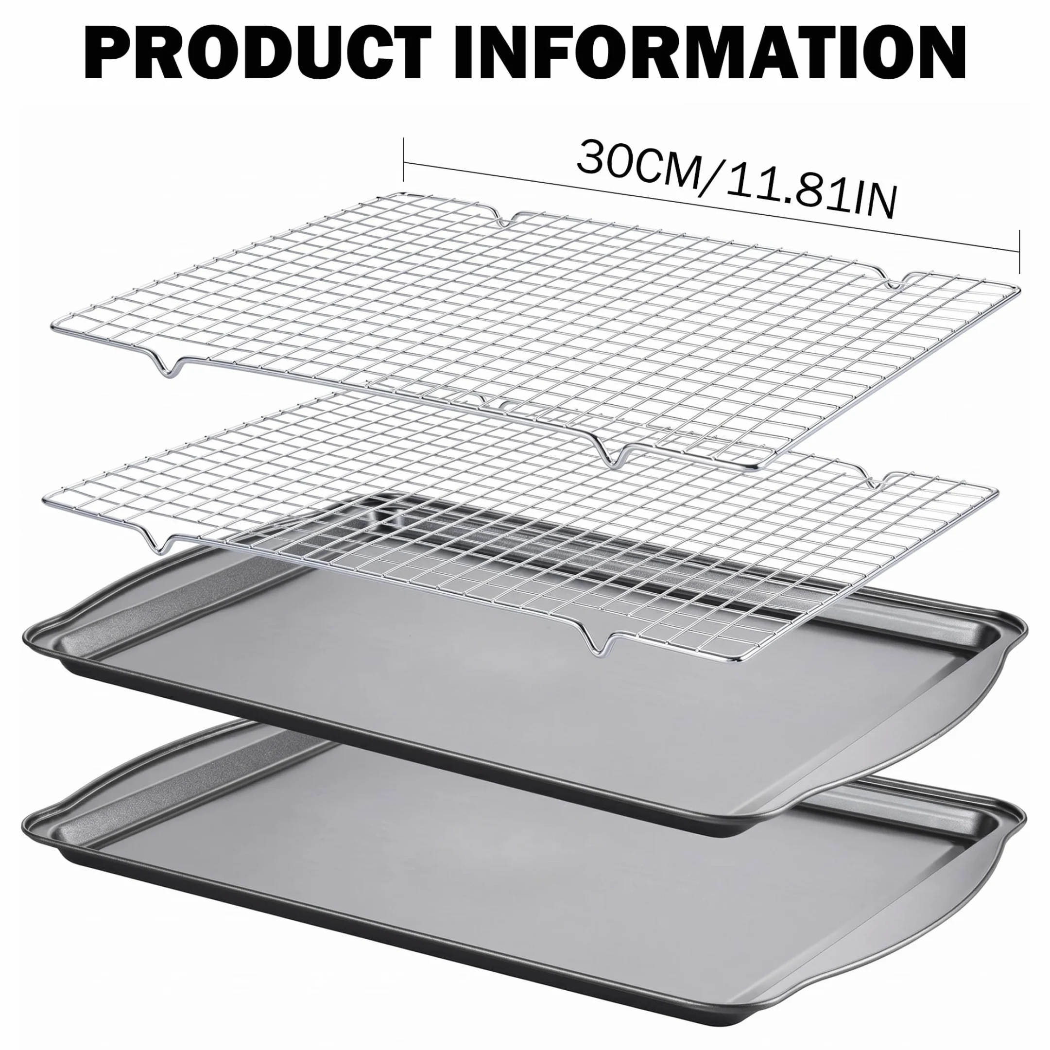 Bandeja para hornear con rejilla, 1 juego de bandeja para hornear con revestimiento antiadherente con rejilla: portátil para horno de acero inoxidable, distribución uniforme del calor para