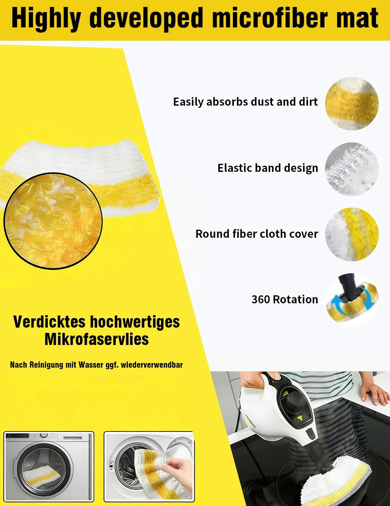 Kit de 9 piezas accesorios compatibles con limpiador de vapor Kärcher SC1 SC2 SC3 SC4 SC5, cepillo redondo, cepillo plano, boquilla curvada, cepillo de vapor manual, funda de paño de limpieza