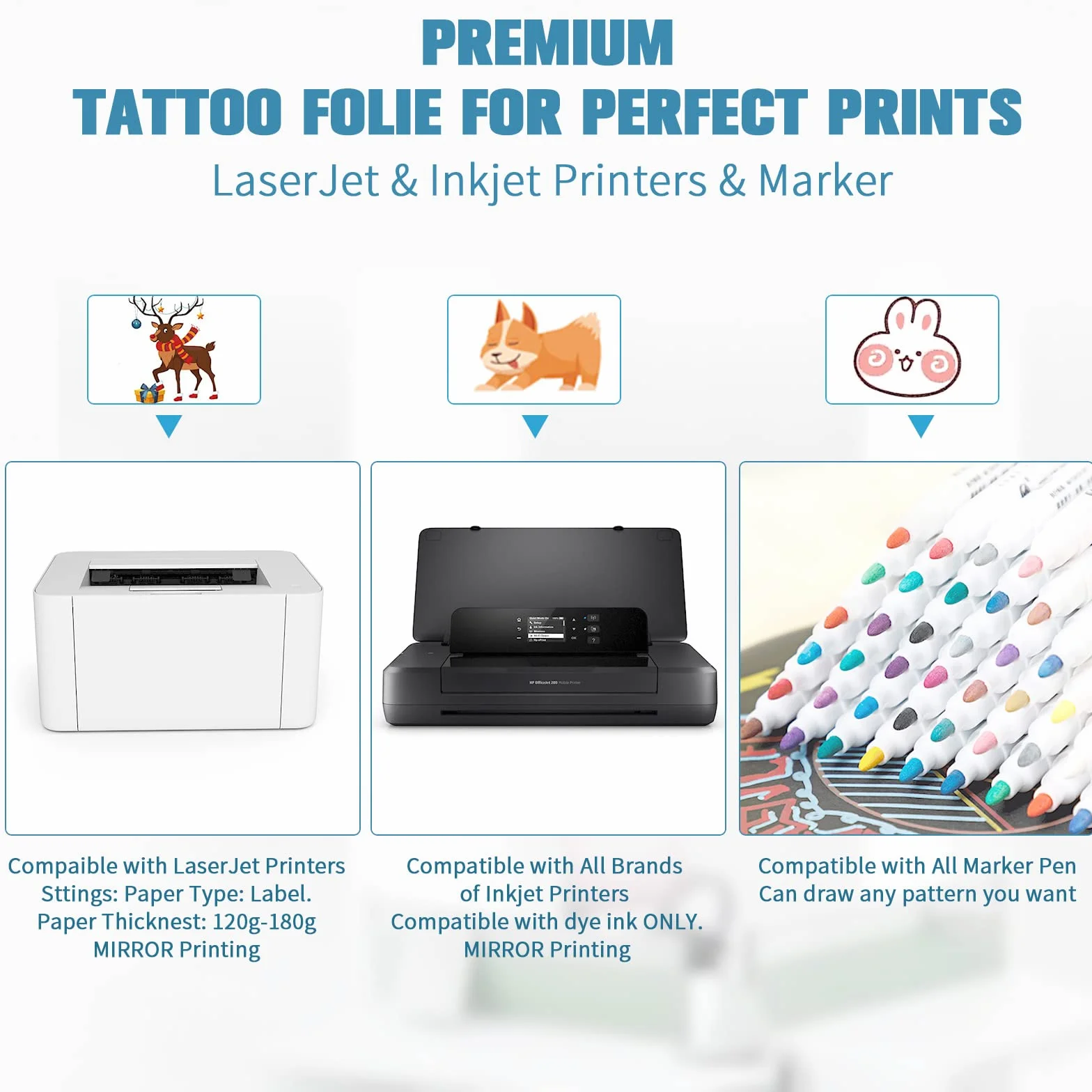 Papel de Tatuaje Temporal Imprimible, Papel para Transferir Tatuajes A4X5 Hojas Transparente Papel de Transferencia para Tatuajes, DIY Tatuaje Papel para Impresora de Inyección de Tinta y Láser