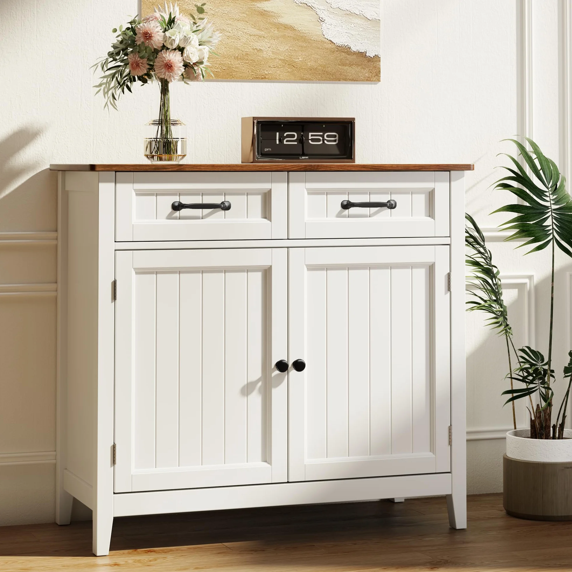 Aparador de Cocina, Aparador Auxiliar con 2 Cajones y 2 Puertas para Cocina, Comedor y Sala, 90×40×82 cm (Retro)