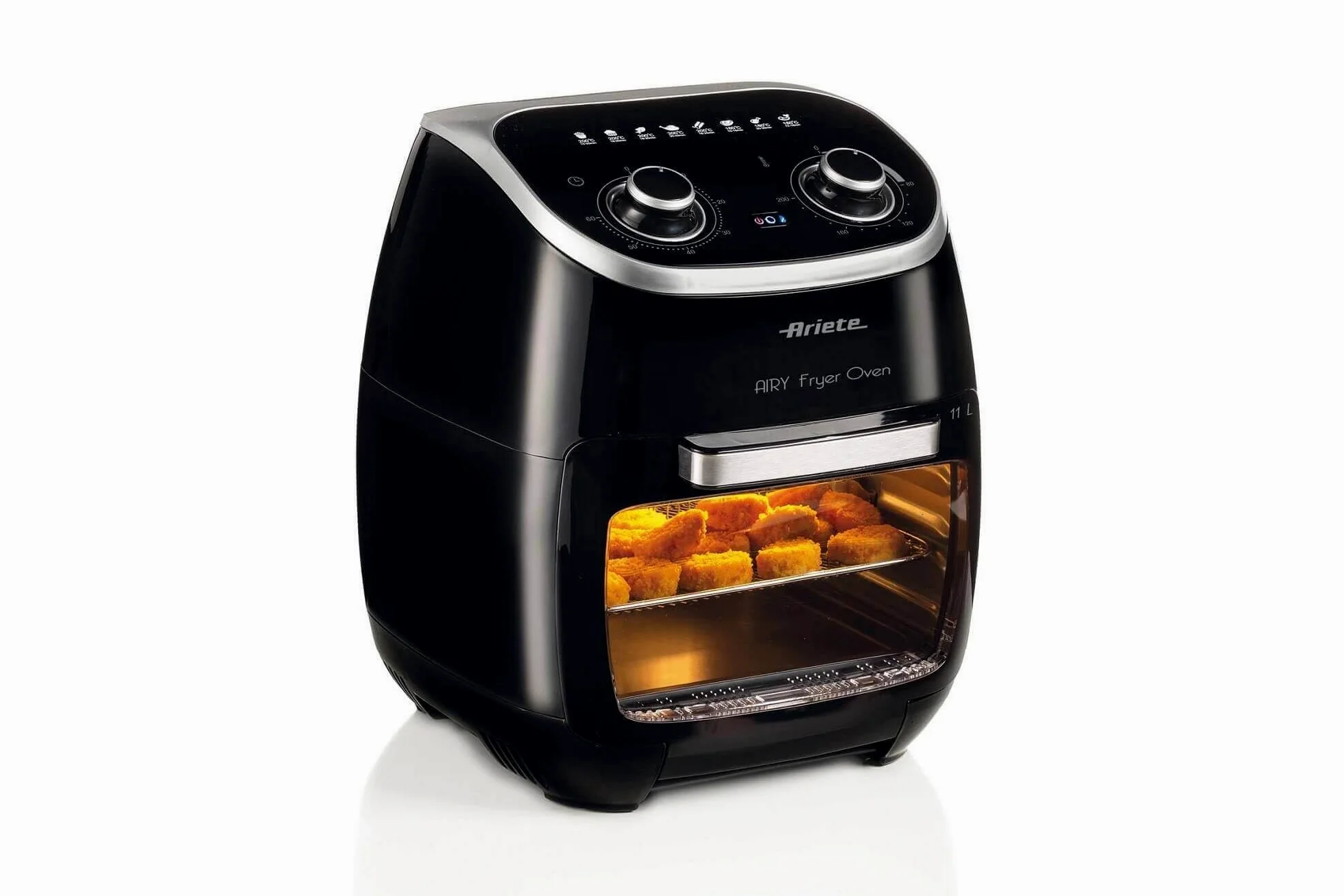 Ariete 4619, Freidora de aire y horno en uno, 11 L, multifunción, temporizador 60 minutos, puerta transparente extraíble, temperatura 80, 200º C, 2000 W, negro