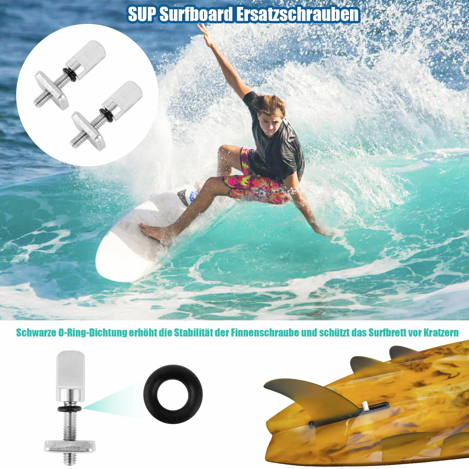 8 tornillos de aleta Sup de acero inoxidable 316, tornillo de tabla de surf, tornillo universal de aleta trasera, accesorios de aleta, tornillos de aleta para tabla de surf, tornillos para aletas