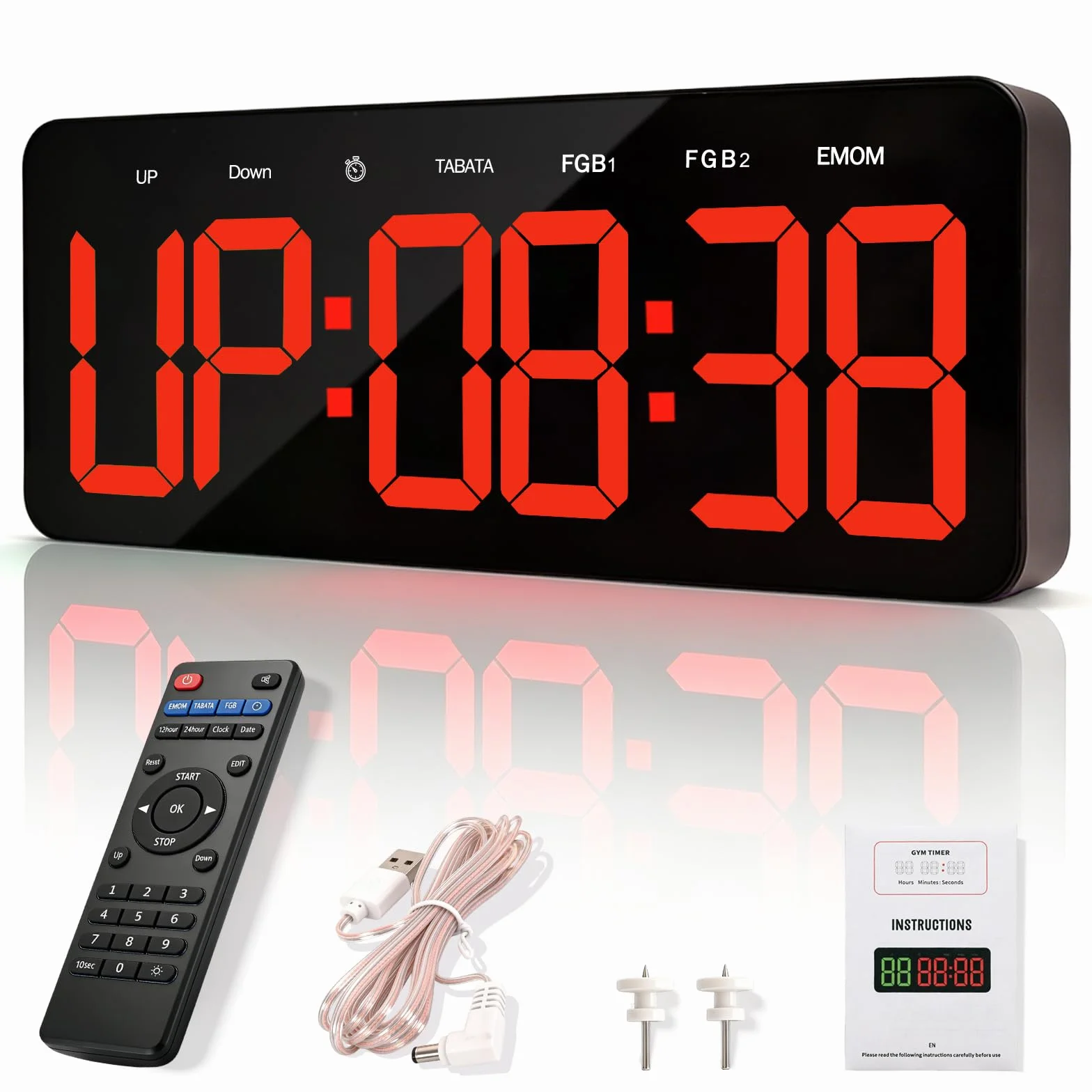 Temporizador de Gimnasio LED 13" Grande Reloj de Pared Digital con Countdown & Up Cronómetro, Brillo Ajustable, Control Remoto