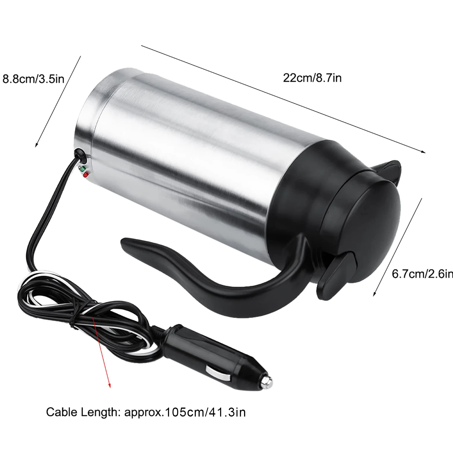 Termo eléctrico con calefacción para Coche de 12 V y 750 ml, Taza de Viaje portátil de Acero Inoxidable para café y té, para Viajes, Bebidas Calientes para Llevar