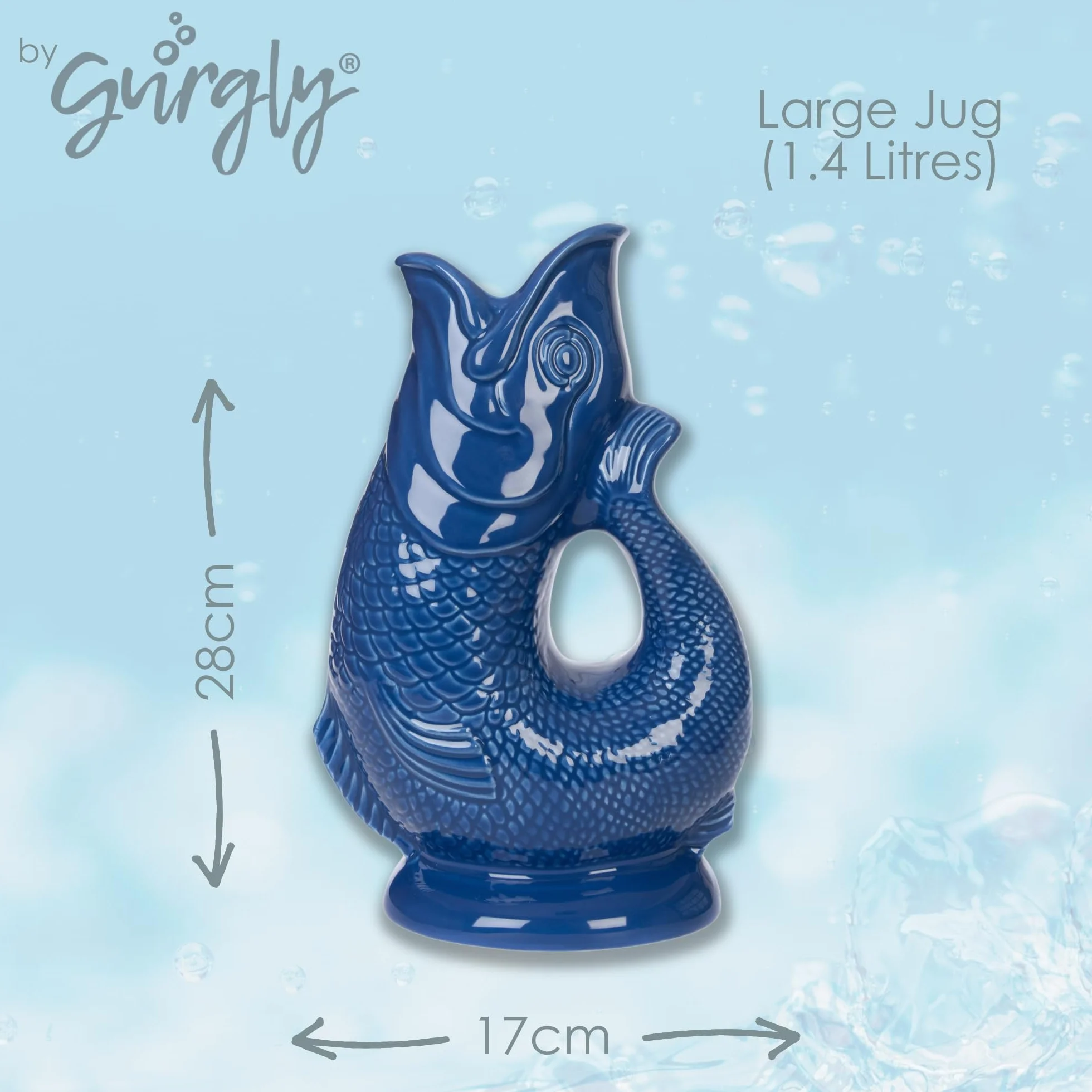 Iconic Verdigris Glug Jarra Grande 28cm 1.4L - Jarra de agua para peces, jarrón decorativo para peces, adorno, jarra