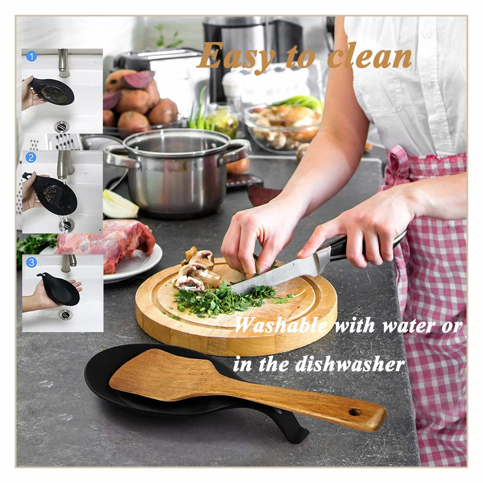 2 Piezas Kitchen Silicone Big Spoon Rest, Reposa Cucharas Silicona de Grado Alimenticio, Soporte De Cuchara Negro, para Cocina Hogar Comedor Utensilios de Almacenamiento de Cocina - Negro