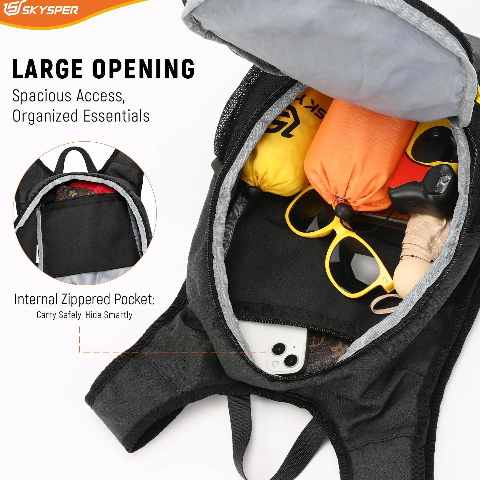 SKYSPER Mochila Plegable Ultraligera 15L Senderismo Correa Pecho Viaje Pequeña