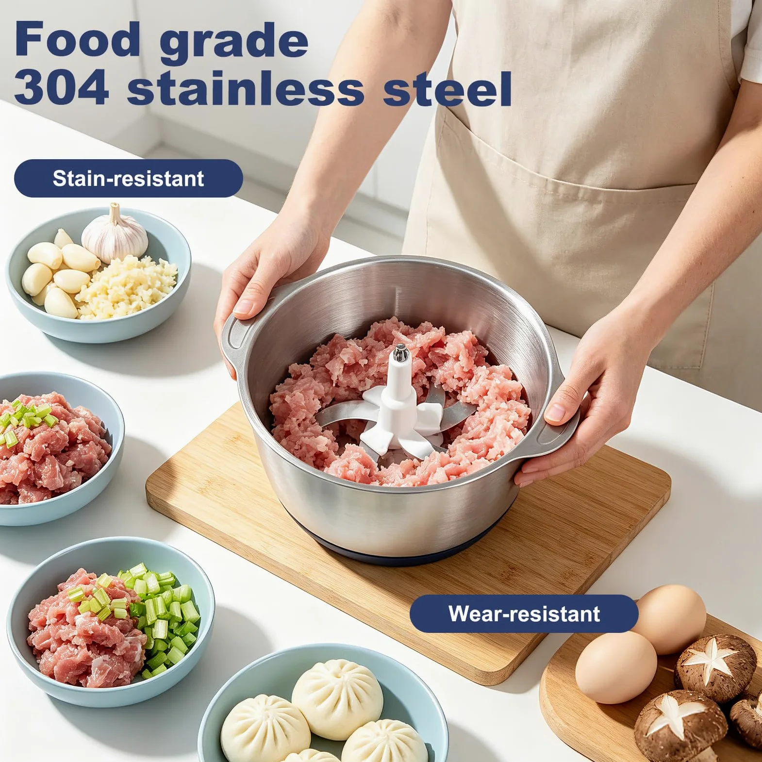 Picadora eléctrica de cocina de 500 W, tazón de acero inoxidable de 5 litros, picadora multipicadora eléctrica de 5 velocidades, procesador de alimentos, picadora de carne para carne, cebolla, fruta