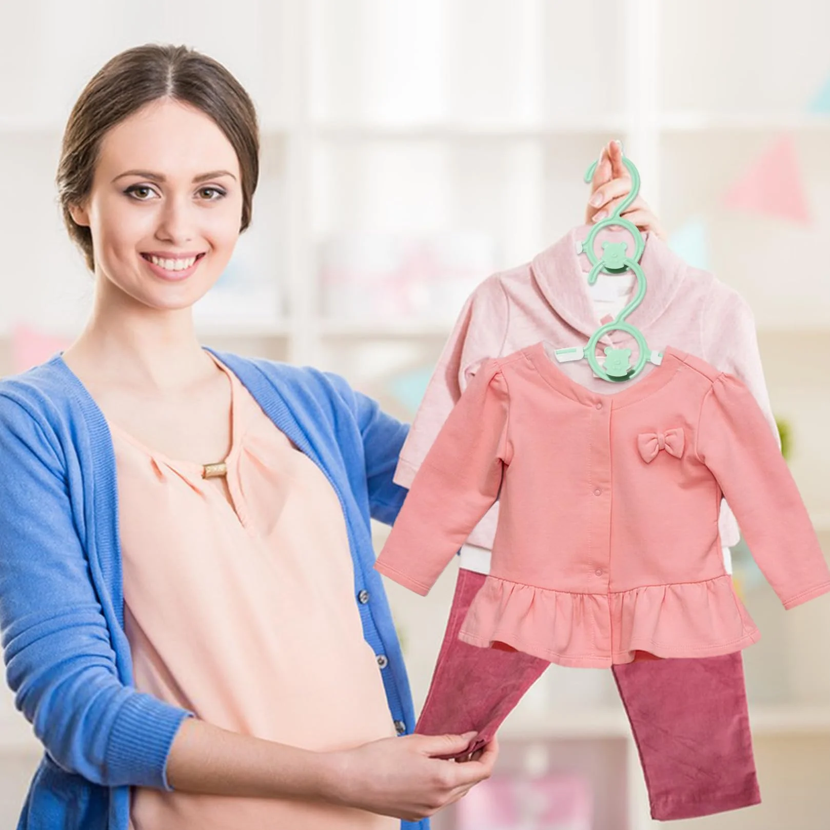 Perchas Ropa Bebe Extensibles Plástico con Ganchos Apilables Forma de Oso para Niños