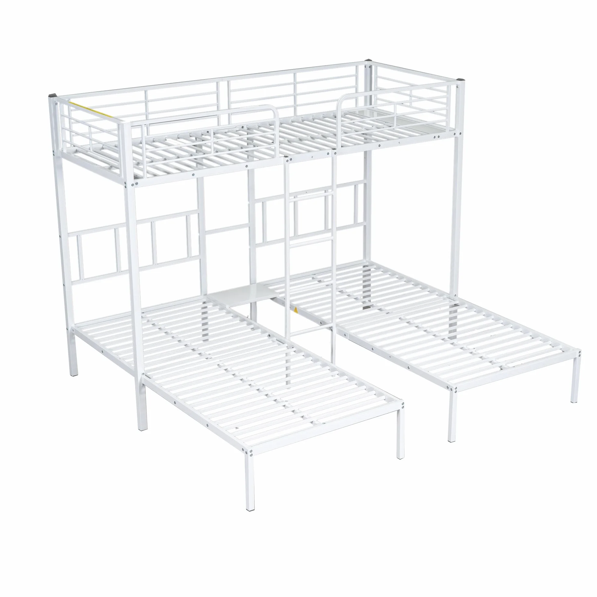 Moimhear Cama Triple, litera Triple con Escalera para niños y Adolescentes, Cama de Hierro con Puerta de Seguridad y Mesa (90x200cmx3, Blanco)