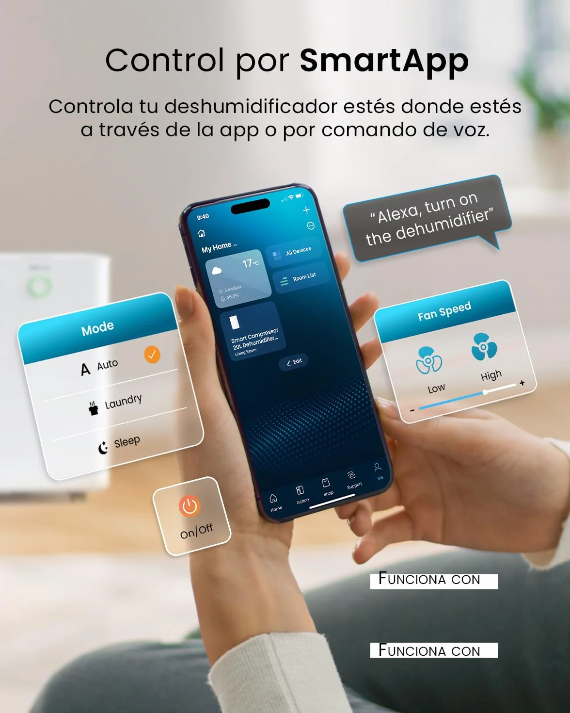 Pro Breeze OmniDry Deshumidificador 20L/Día hasta 30 M², WiFI, Depósito 4L, Secado de Ropa, Sensor de Humedad, Temporizador 24H, Modo Nocturno - Antihumedad, Moho y Condensación