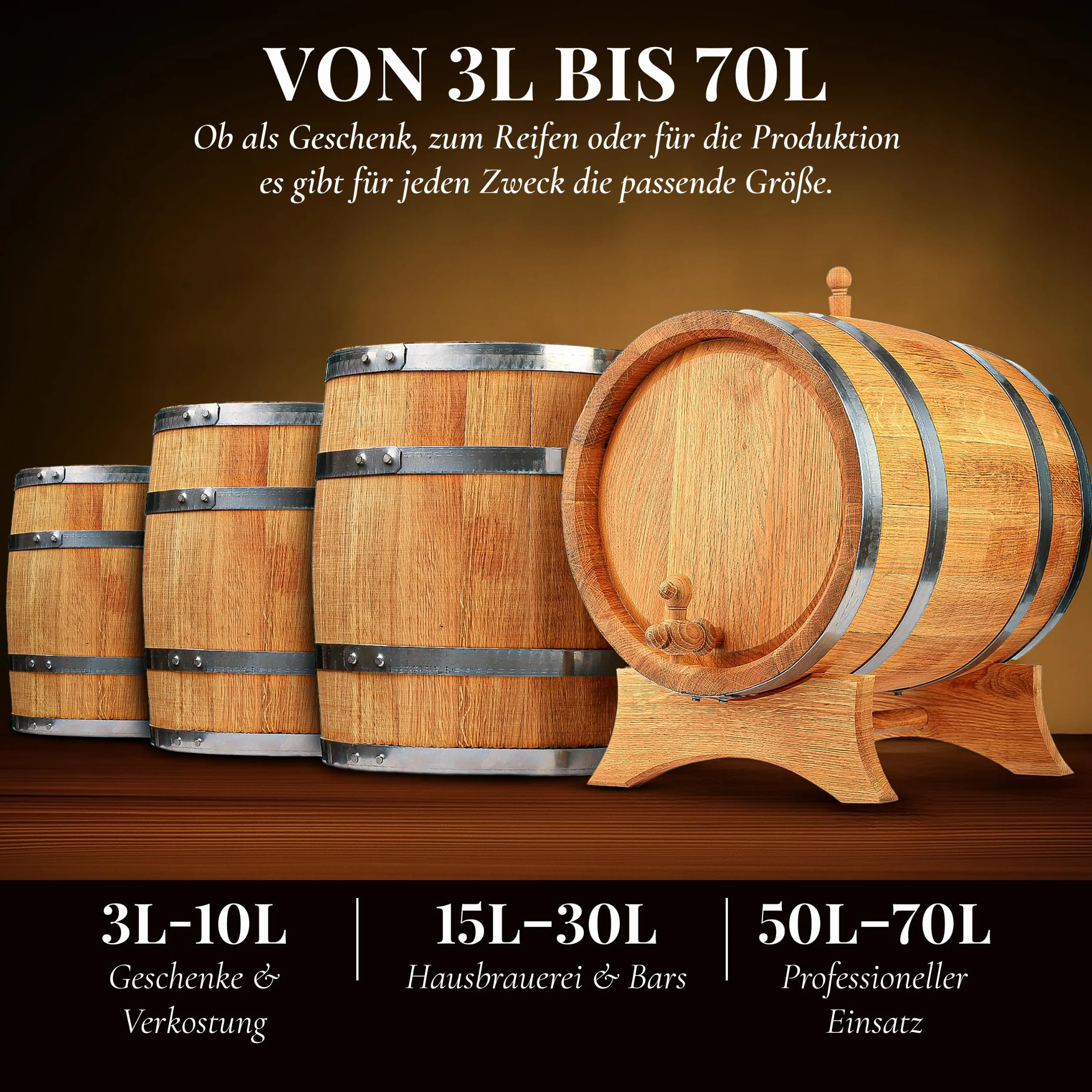 Barril de Madera de Roble Oscuro para Whisky, Vino y Licor - Pequeño y Grande - Carbonizado - 3 Litros