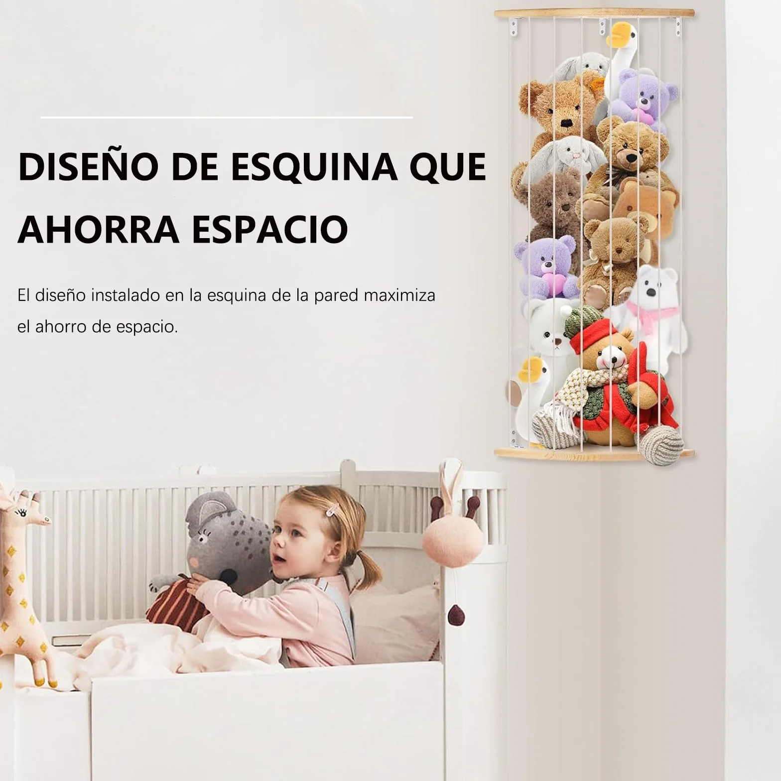 Almacenamiento de animales de peluche, estante de madera para dormitorio infantil