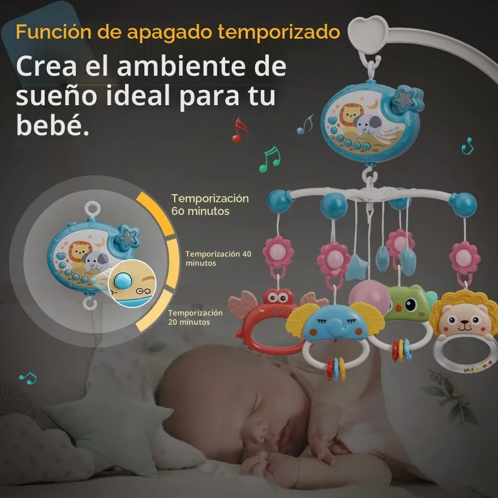 Mini Tudou Móvil de cuna con proyección estelar y función de tiempo, musical con melodías y luces, sonajeros para animales, juguete para recién nacido 0-6 meses