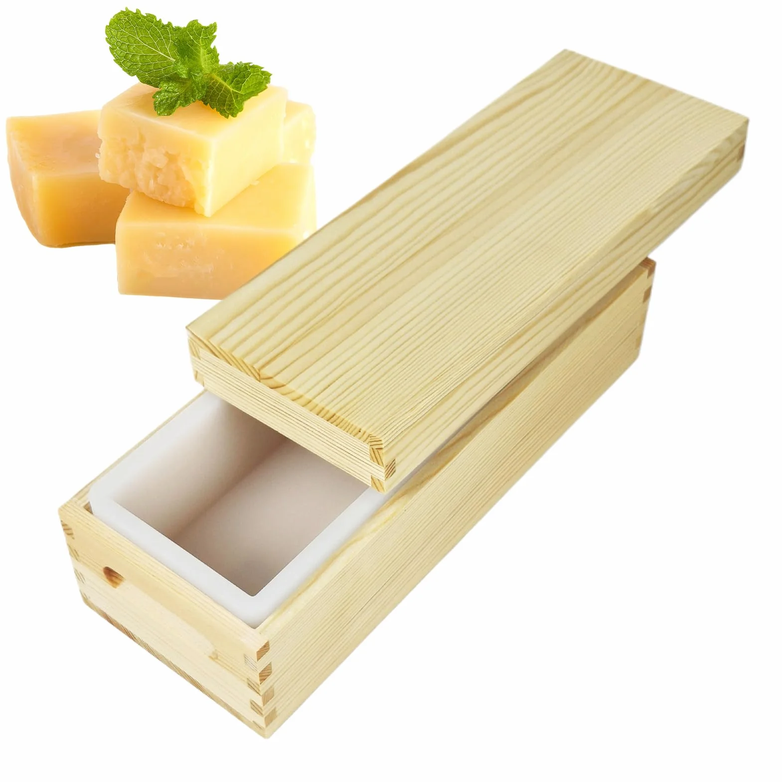 Moldes De Silicona Para Jabón 1300ml Antiadherente Fácil Desmoldeo | Molde Rectangular Flexible De Silicona Con De Madera Para Jabón Para San Valentín, Navidad, Acción De Gracias Y Fe