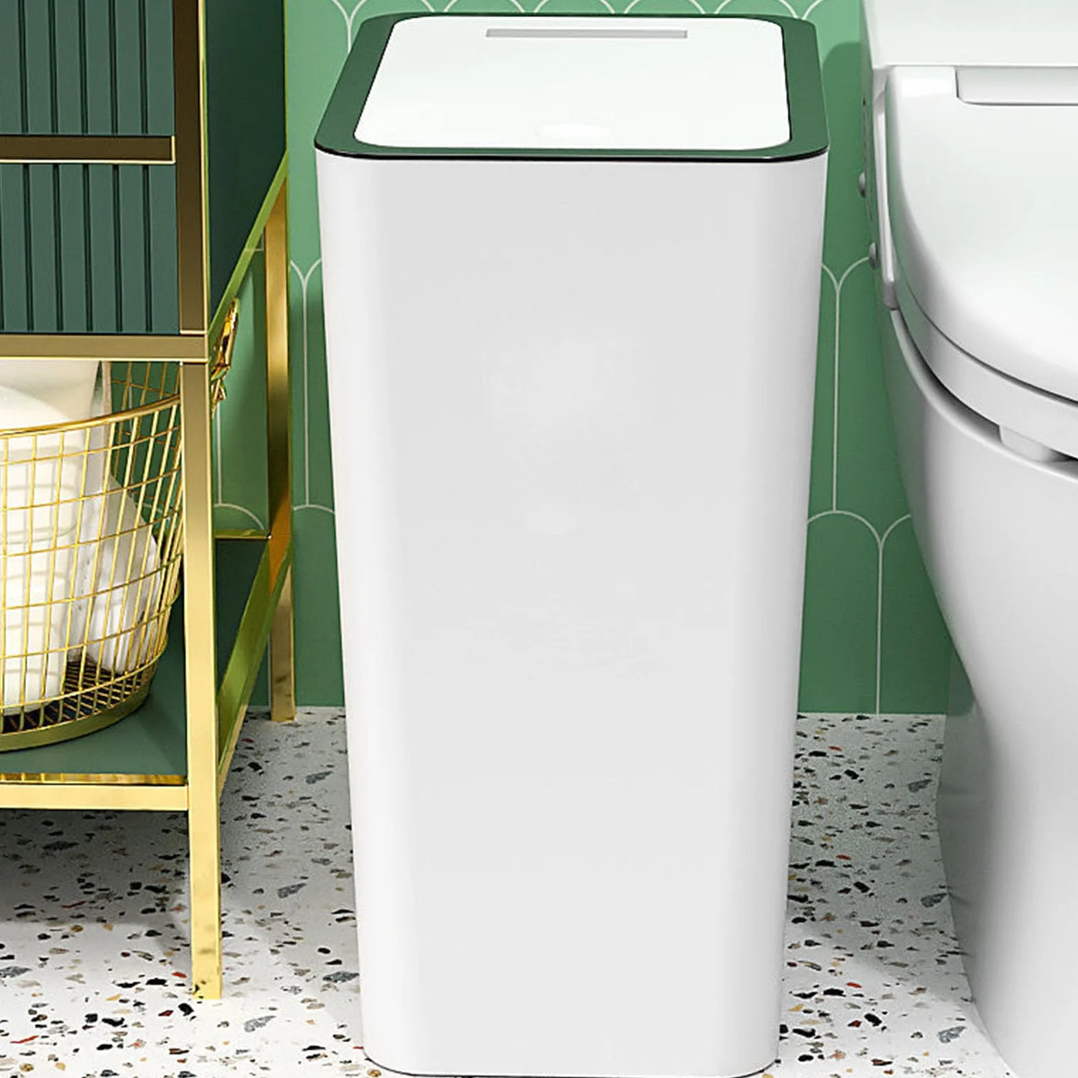 Bote de Basura 15L con Tapa Tipo Prensa para Baño, Dormitorio, Oficina