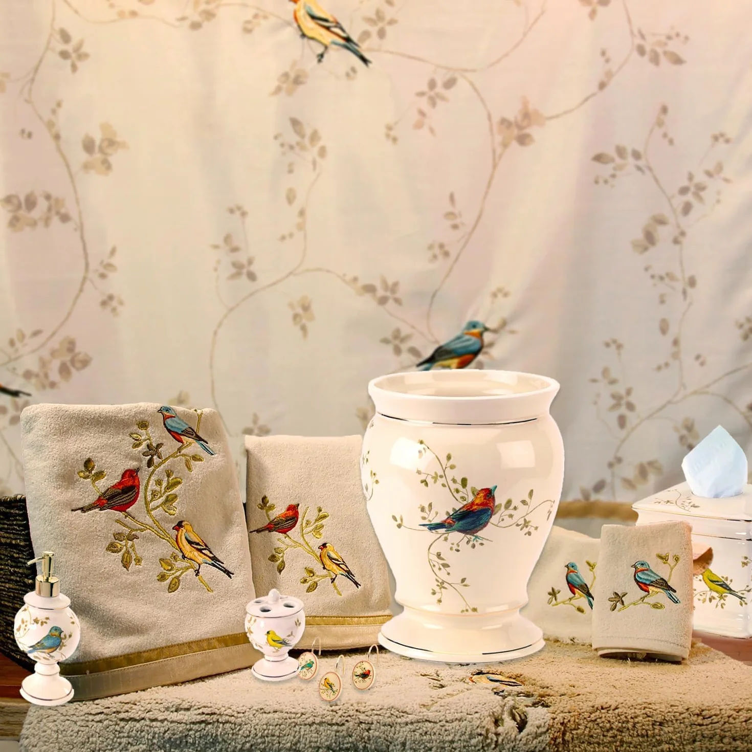 Avanti Linens Gilded pájaros Toalla de baño, Crema, Hand
