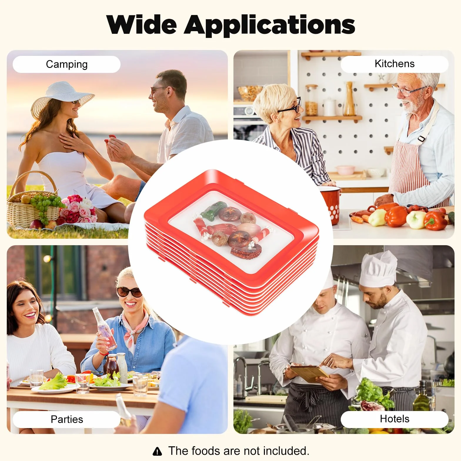 8 bandejas de polipropileno para conservación de alimentos, apilables, conservación de alimentos con lámina transparente, para familias, cocinas, camping, fiestas, restaurantes, hoteles