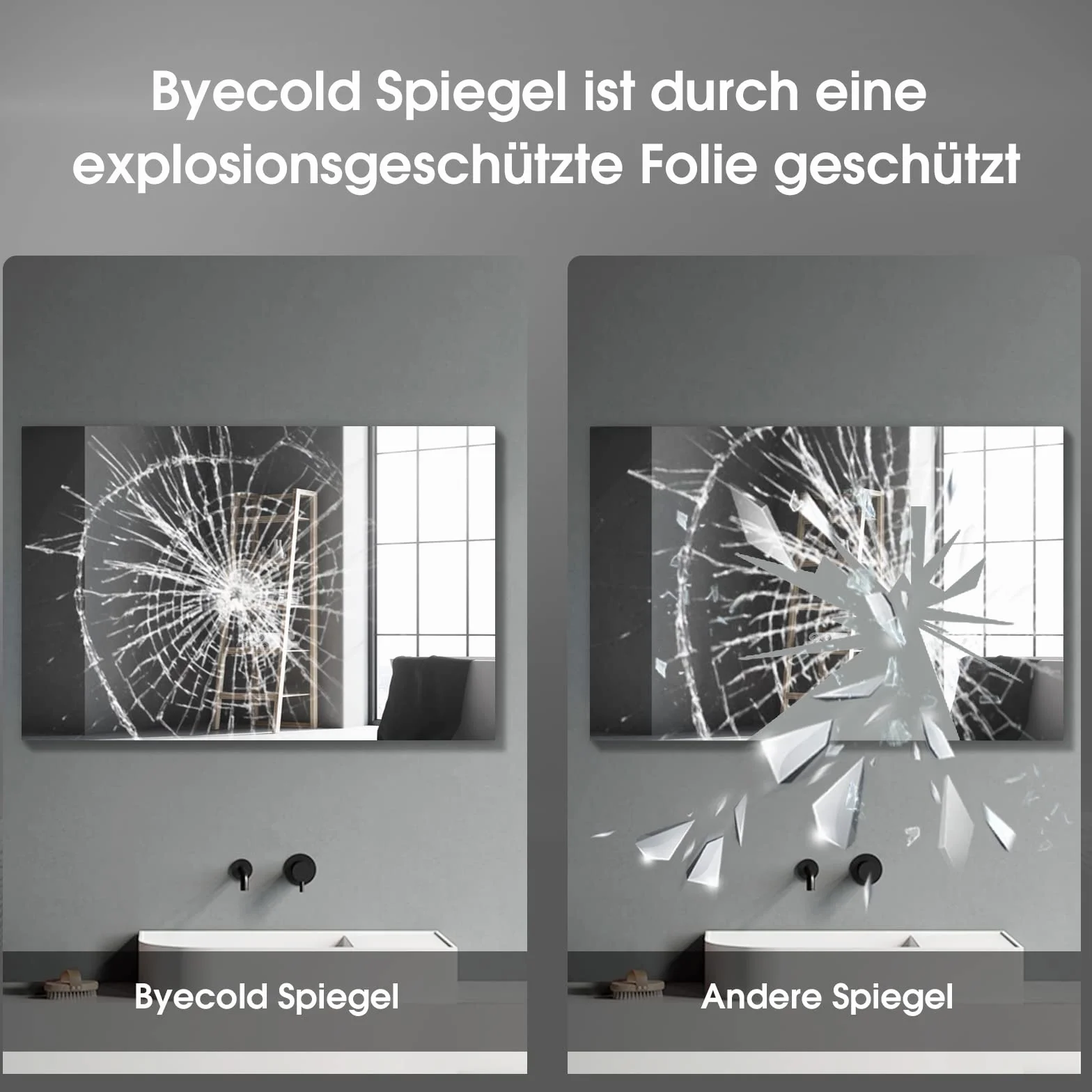 byecold Espejo de baño con iluminación LED 100x60 cm, Calefacción con estación meteorológica, WiFi, Espejo de baño, Calefacción con Interruptor táctil, Horizontal