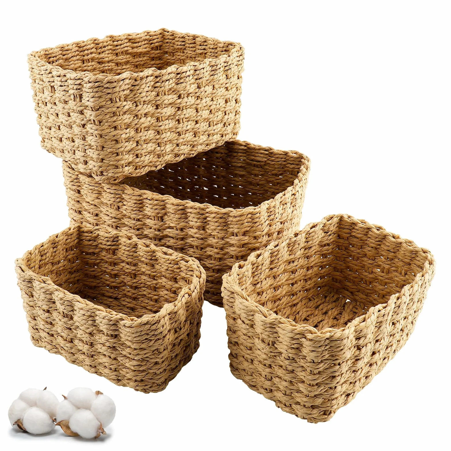 Cestas Mimbre Juego de 4 Piezas, Cestas Almacenaje Apilables, Organizador Cajones Baño y Cestas Pañales Bebés (Marrón Oscuro)