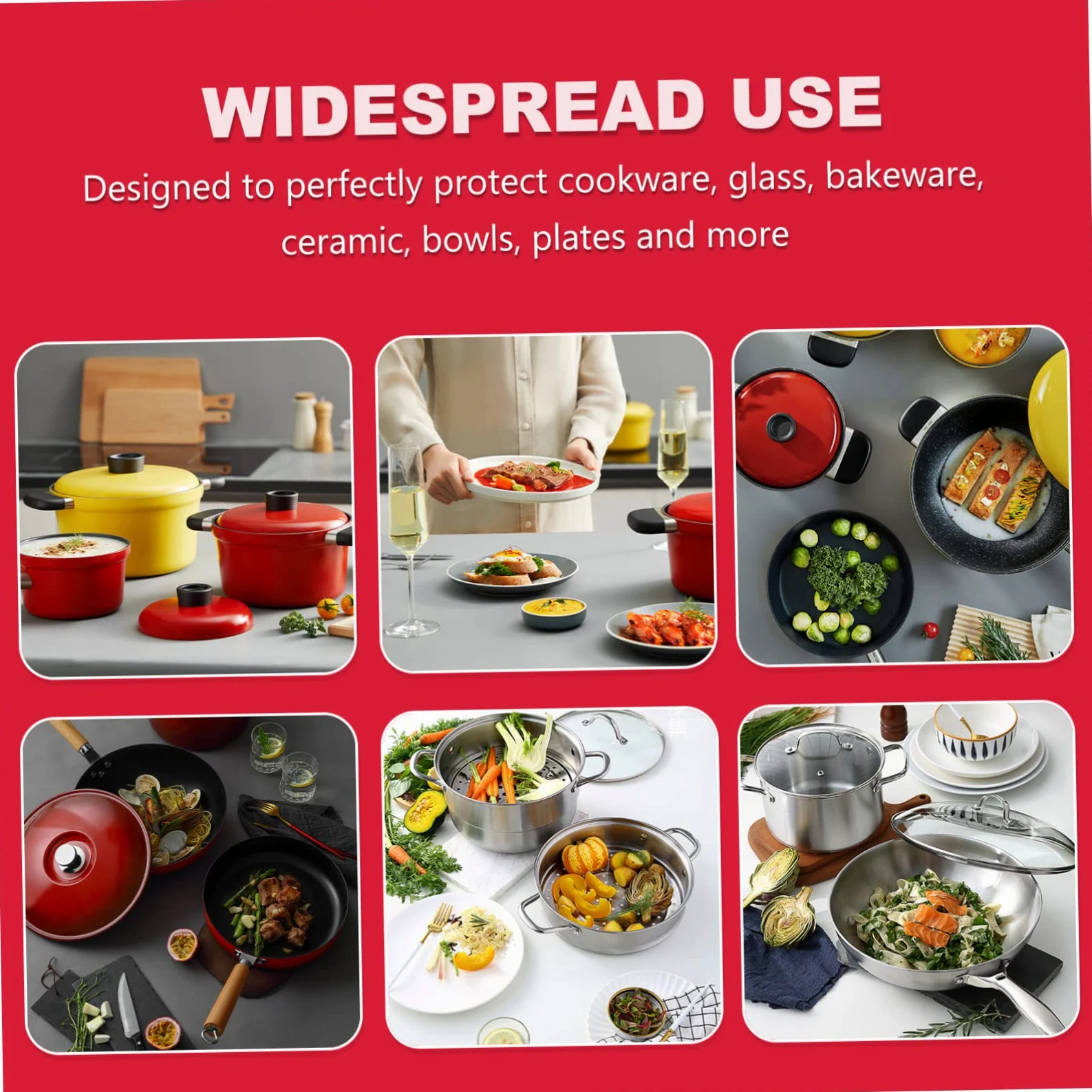 Protectores de Sartenes 12 Piezas de Tejido No Tejido Rojo | Antiadherentes, para Cocina y Traslado, Ayuda a Evitar Golpes y Desconchados, Formato Moderno