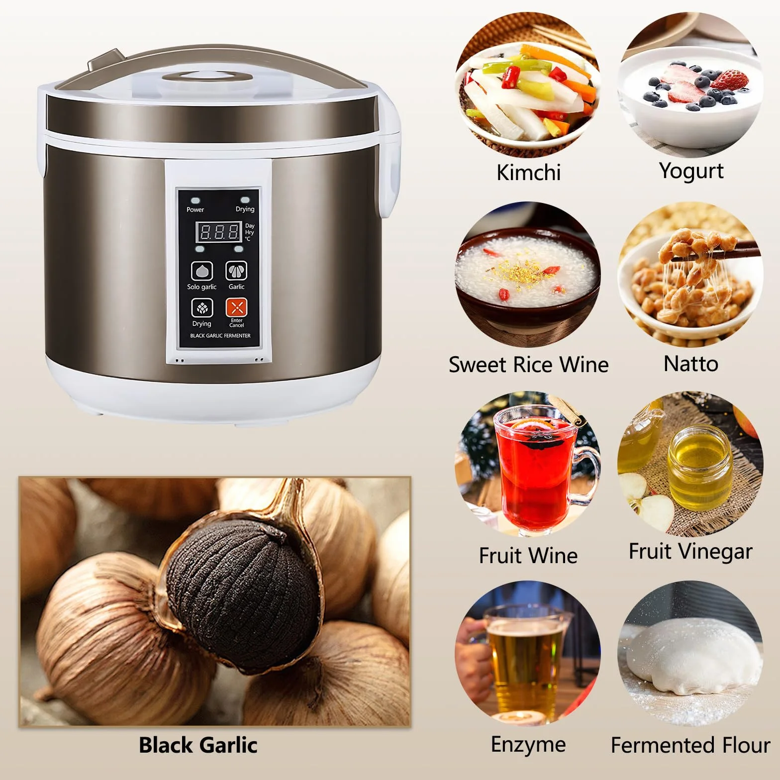 Fermento para yogurt Máquina,Máquina de fermentación de ajo negro,5L Automática Multifuncional Máquina de fermentación inteligente,máquina de encurtidos,máquina de fermentación de cocina DIY