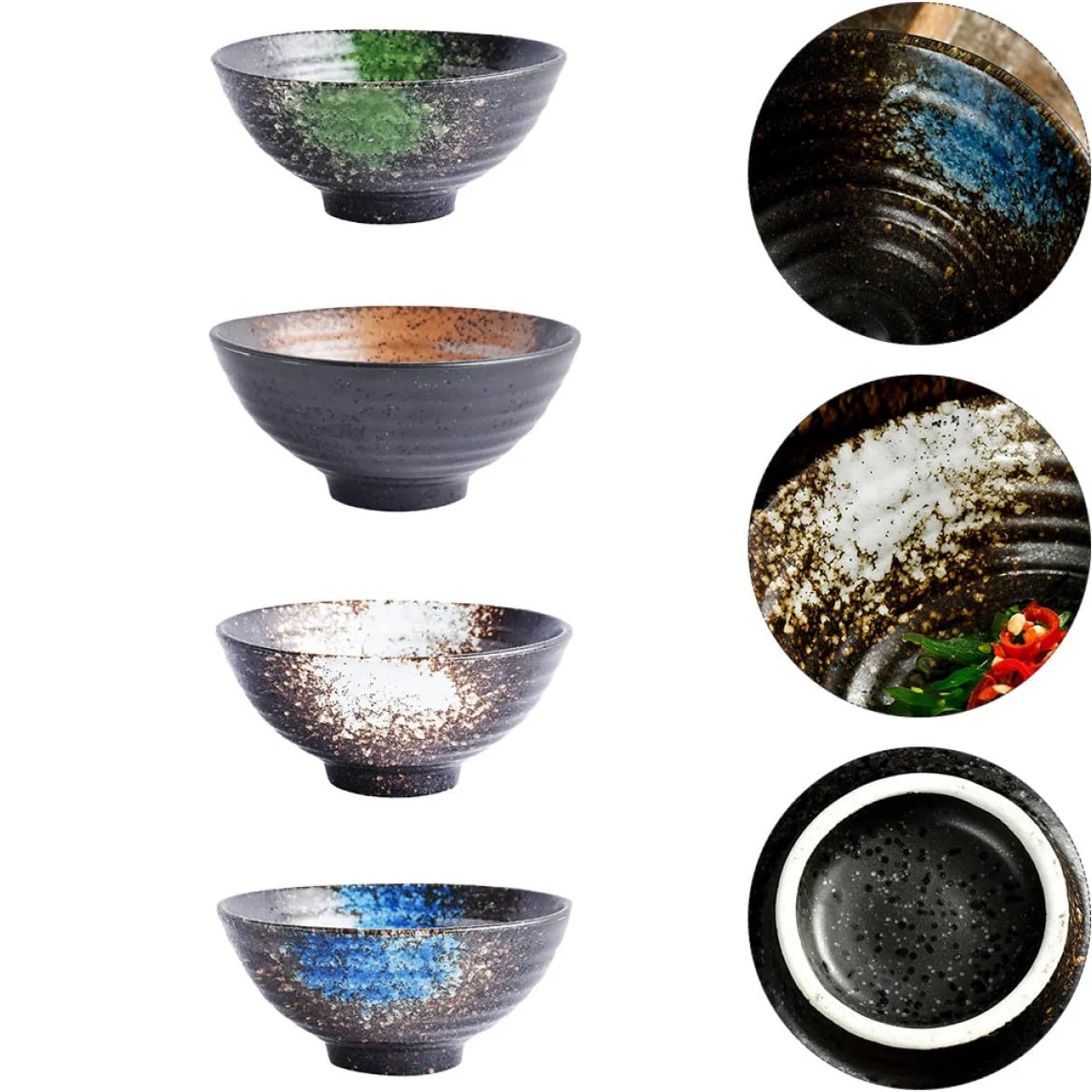 ABOOFAN Cuencos de Cerámica Juego de Surtidos Color Aleatorio Estilo Japonés Fácil de Limpiar y Apto para Comidas Frías o Calientes para Ramen y Sopa