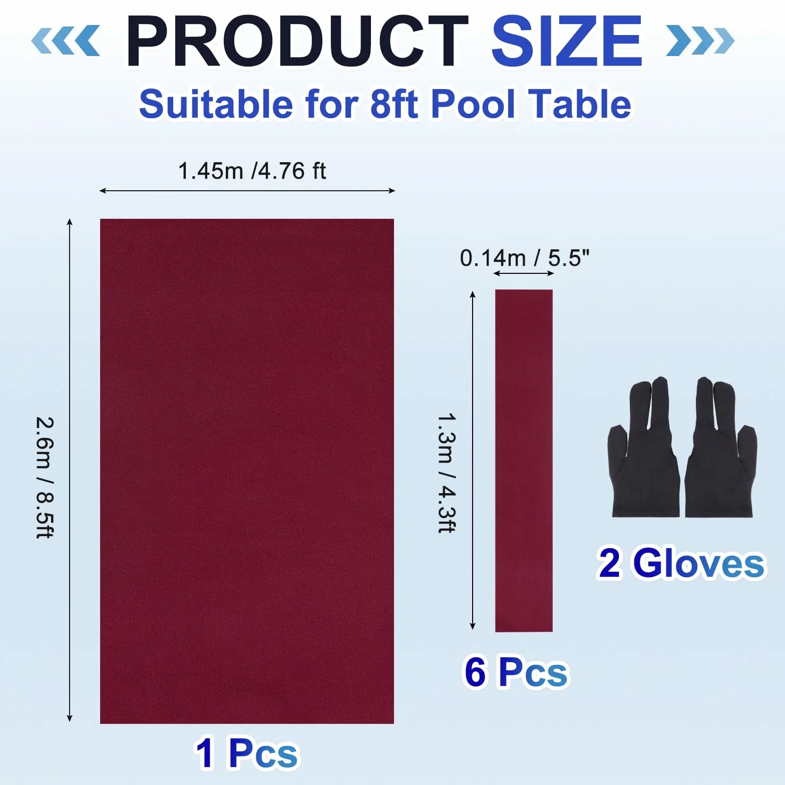 Billiard Cloth Pool Table Felt with Strips and Gloves for Home Clubs Bars