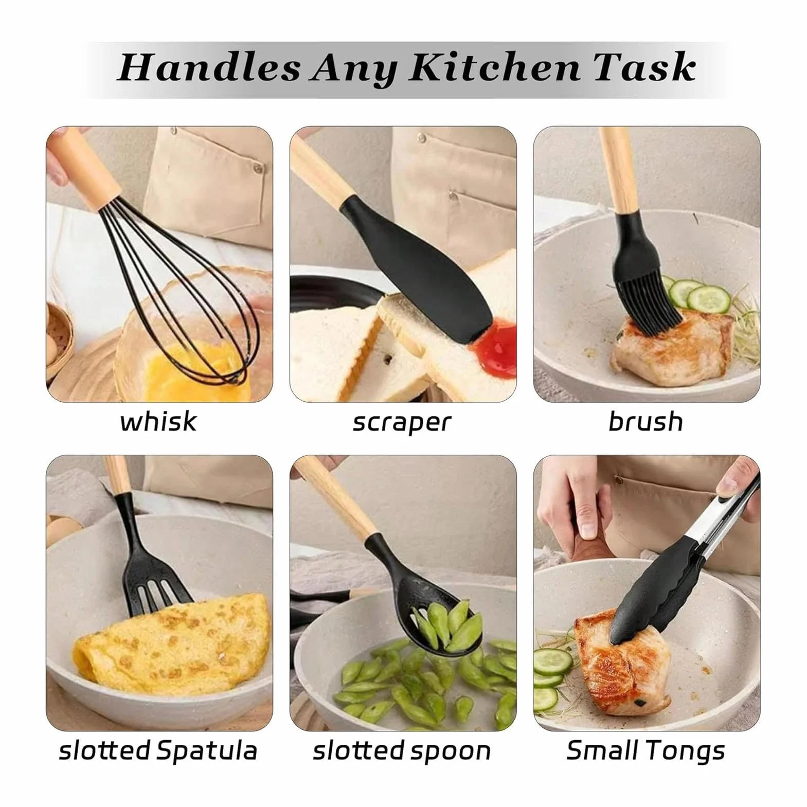 Juego De Utensilios De Cocina Kit 19 Piezas En Silicona Antiadherente | Juego De Cocina Con Utensilios Para Interior Casa Mostrador Encimera Apartamento Familia Doméstico
