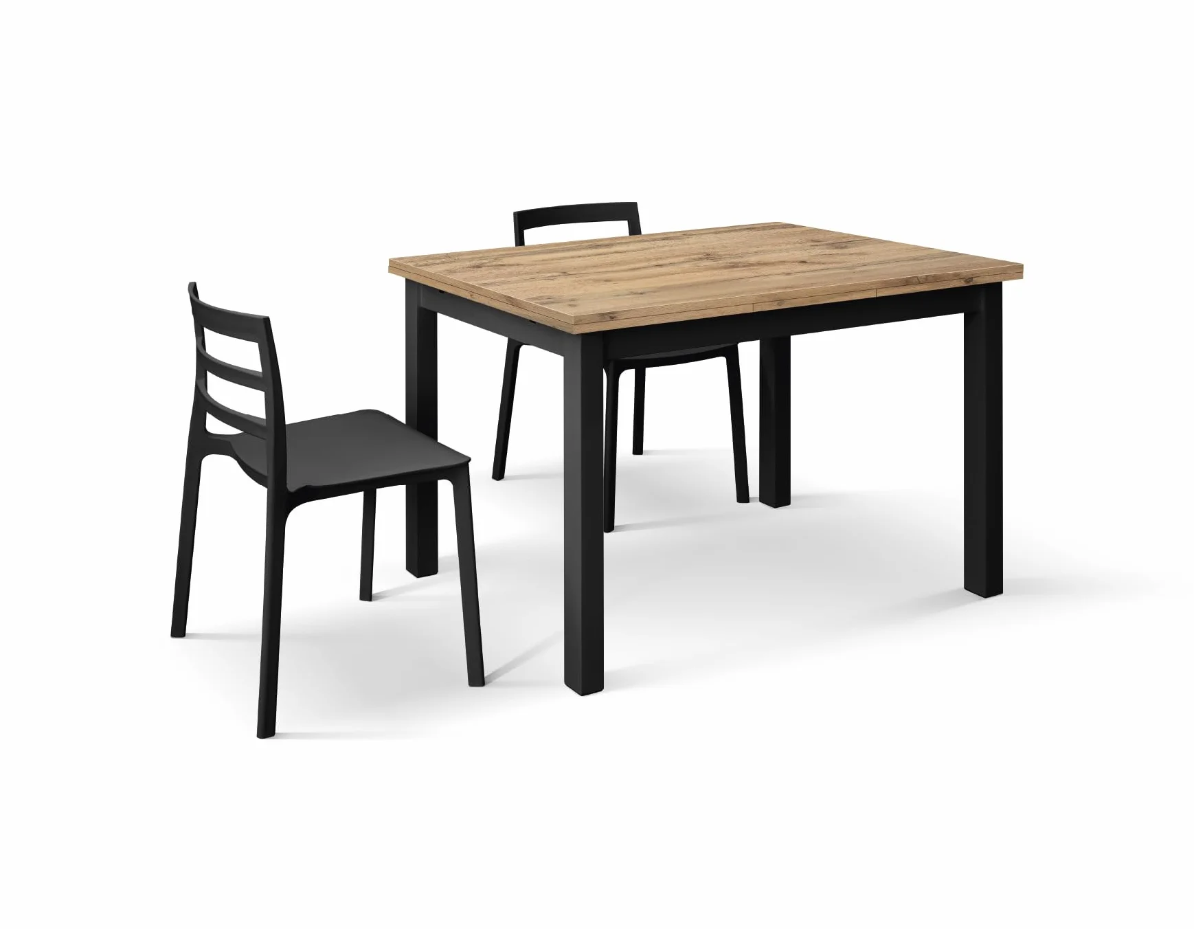 PAZZO DESIGN Tommaso Mesa Extensible, Roble Rústico, Melamina (Base Negra, 110 x 70 x 76,5) - id_2142