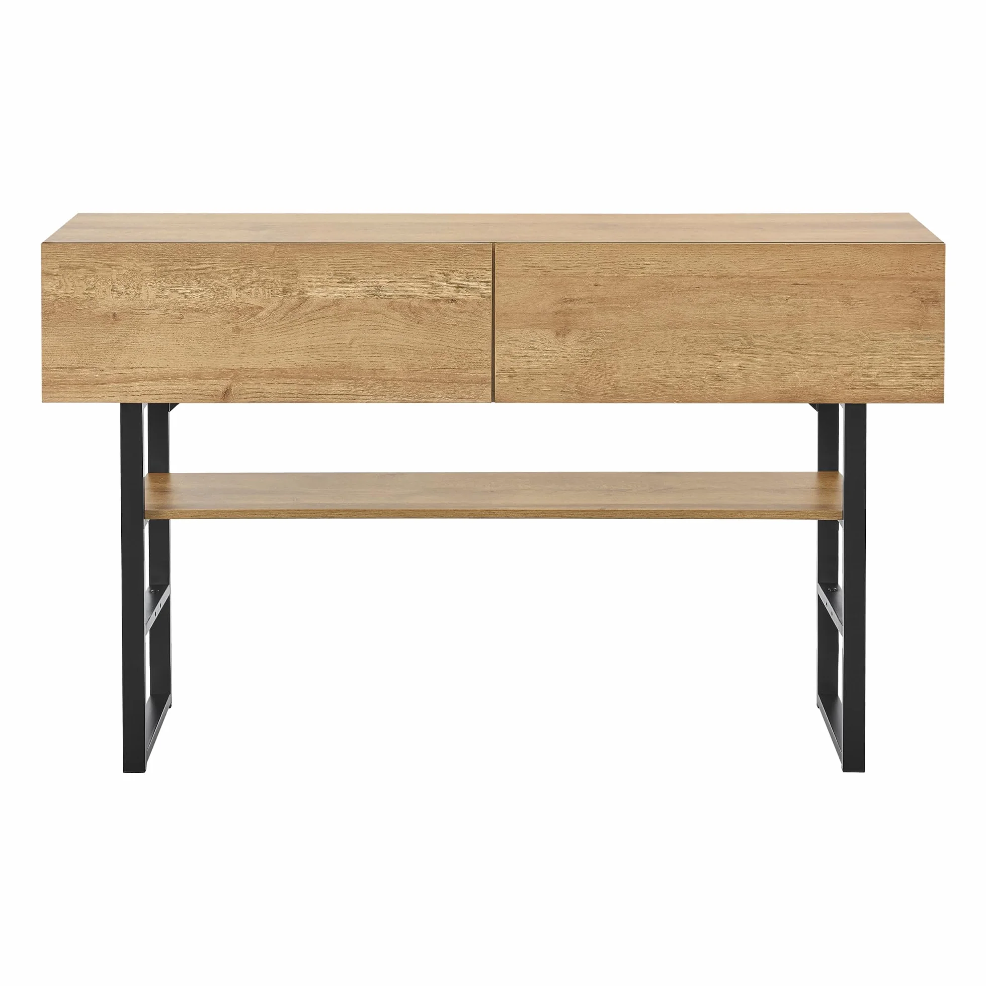 [en.casa] Mueble Recibidor Varberg Mesa Consola Mesa de Entrada con 2 Cajones y 1 Estante Regulable en Altura Metal Aglomerado 75 x 120 x 30 cm - Efecto Roble