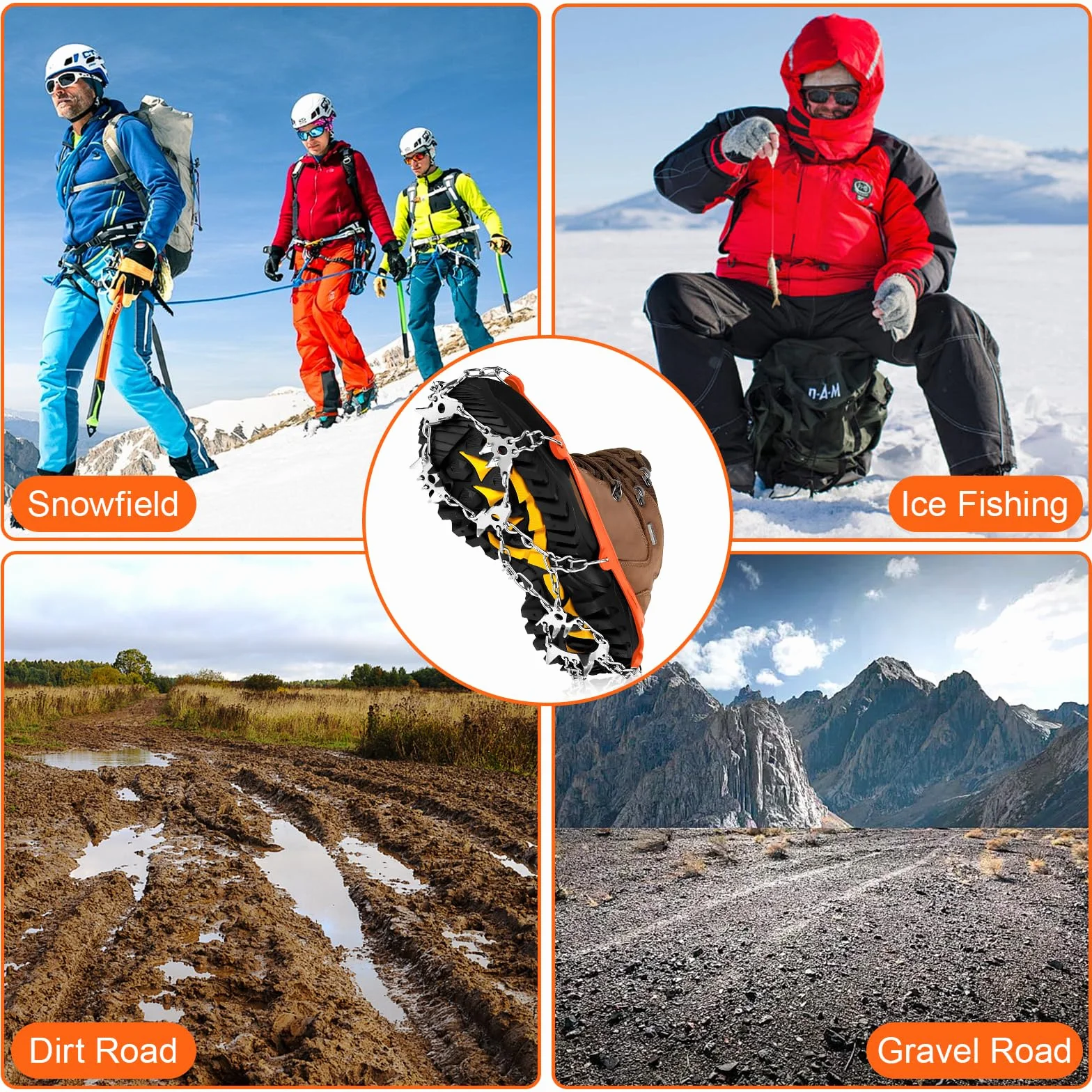 Crampones para Botas de Senderismo 24 Dientes Tacos de Hielo Inoxidable Engrosadas Garras de Zapatos de Acero Tracción Antideslizante