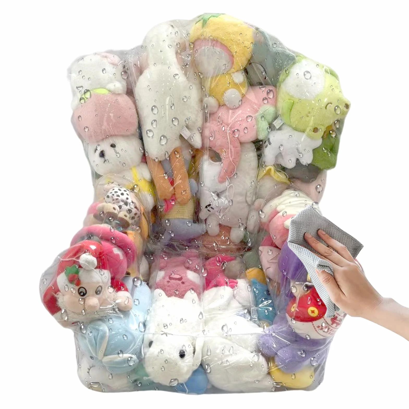 Almacenamiento De Peluches Puf - Saco Almacenamiento Peluches Transparente,Gran Sofá con Cremallera para Sala Cuarto Juego Aula Niños Niñas Jóvenes Preescolar