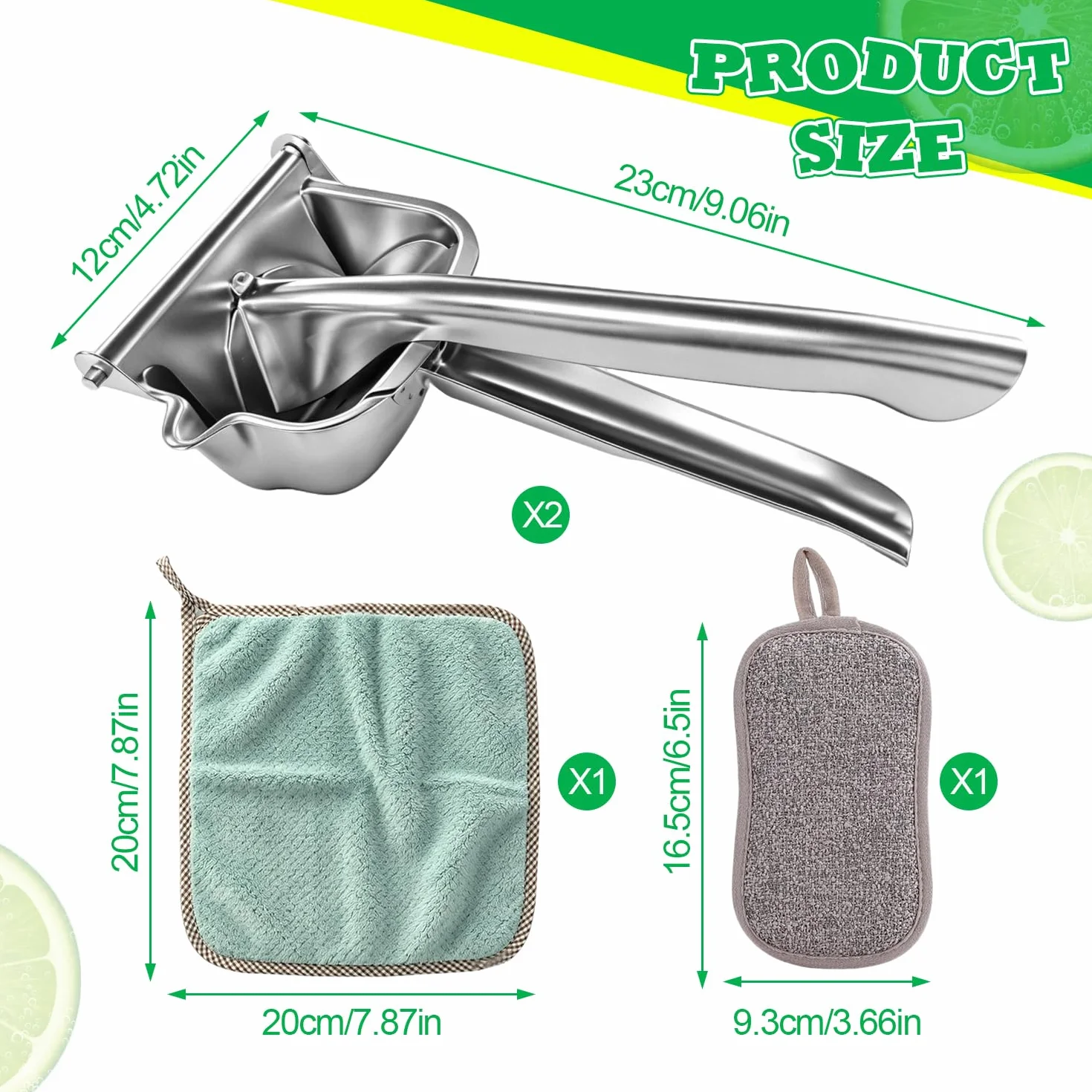 2 Piezas Acero Inoxidable 304 Exprimidor Limon Exprimidor Manual Lemon Squeezer Principio de Palanca Exprimido Eficaz Facil de Limpiar para Limones Naranjas Limas Granadas y Otras Frutas | Acero inoxidable 304 | Mango ergonómico | compacto ahorra espacio